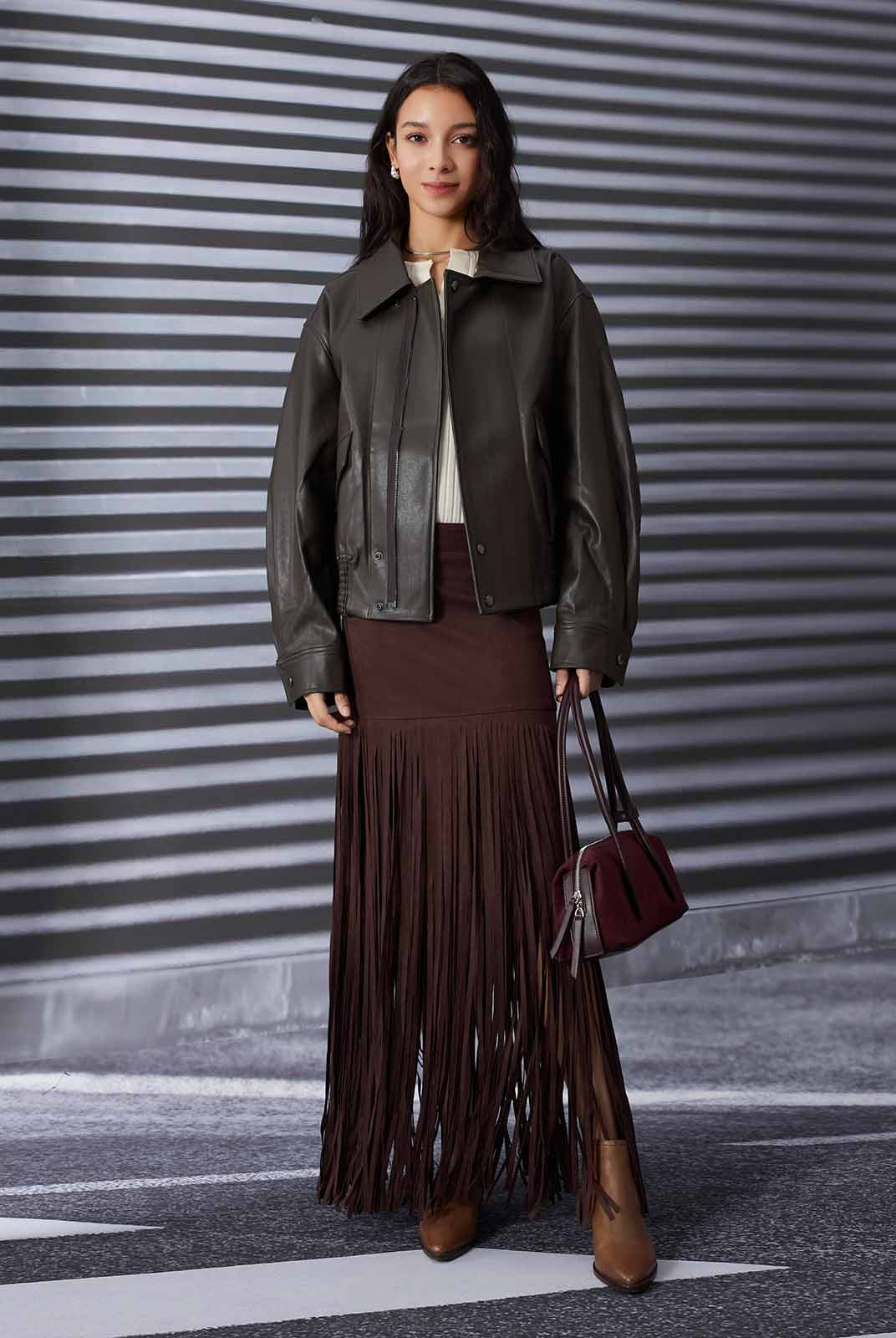 Relaxed Faux Leather Bomber Jacket