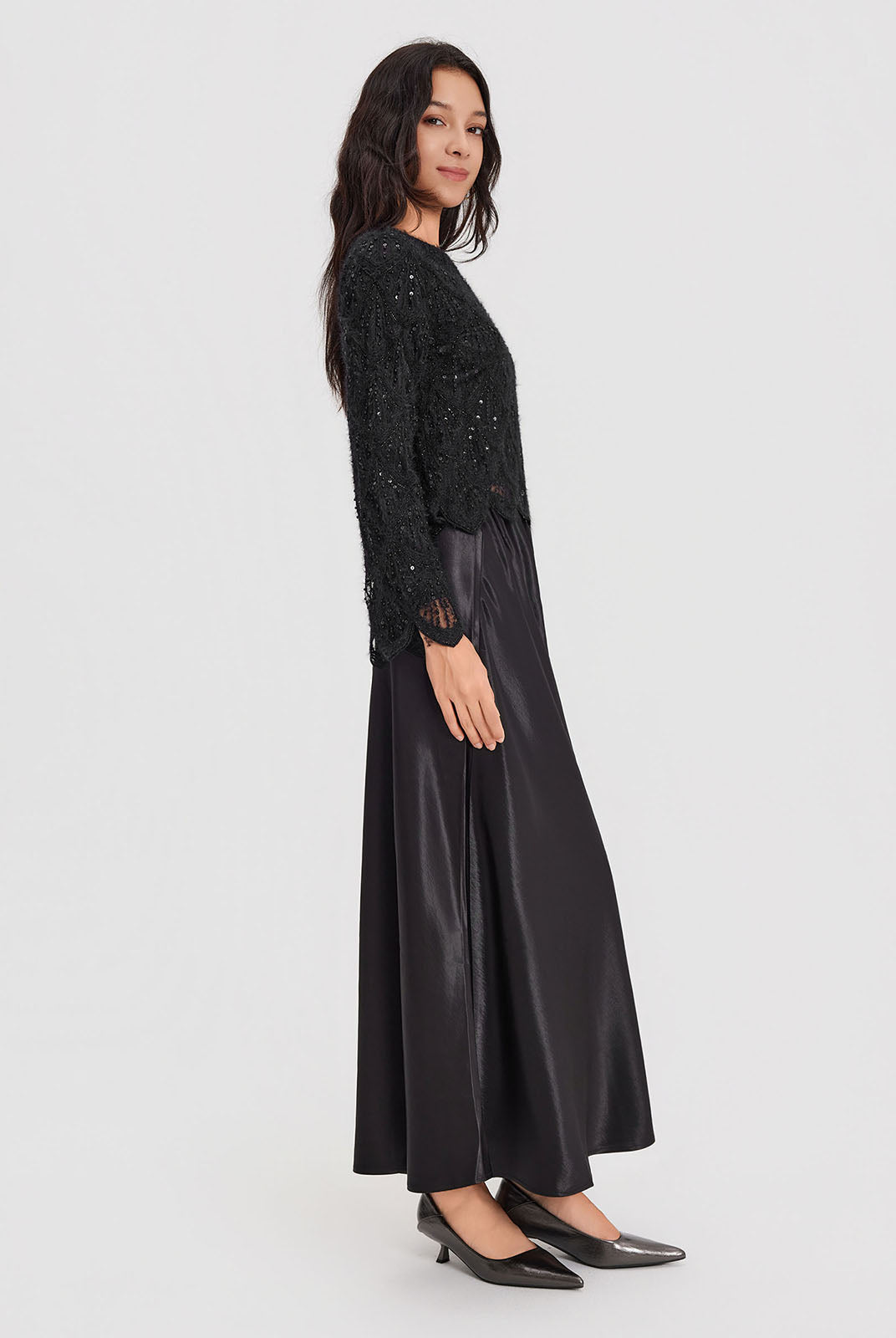 ASOBIO Feather-Trim Knit Cropped Sweater