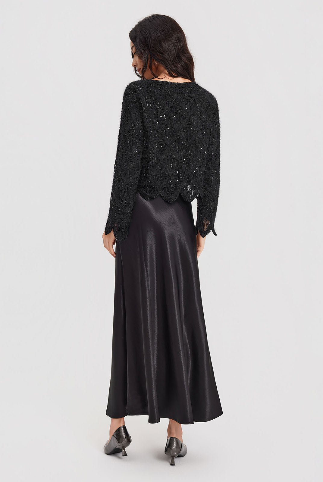 ASOBIO Feather-Trim Knit Cropped Sweater