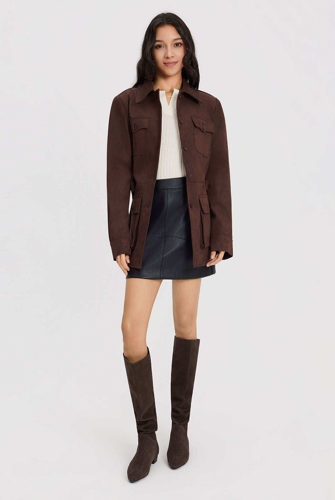 ASOBIO Suede Belted Trucker Jacket