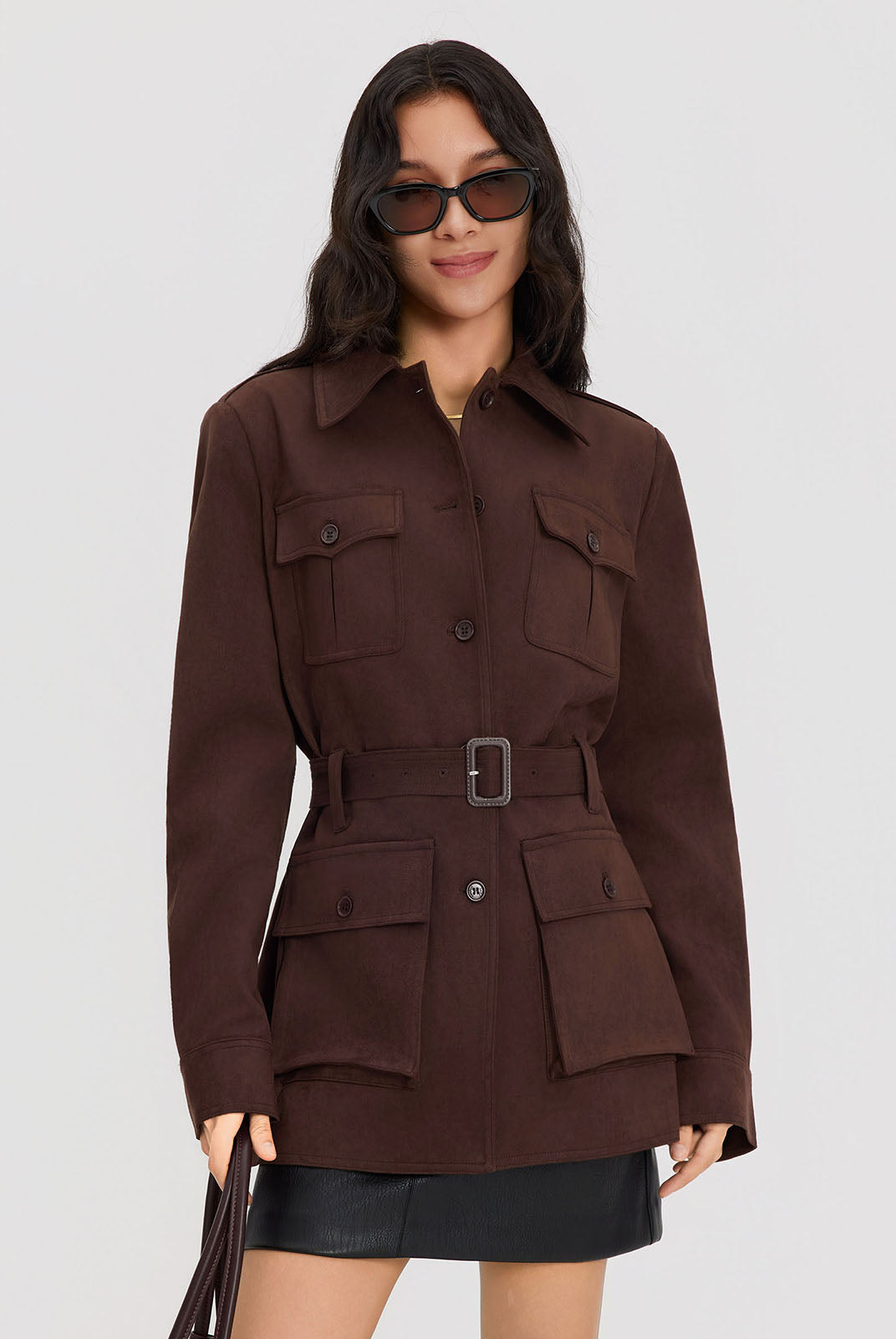 ASOBIO Suede Belted Trucker Jacket