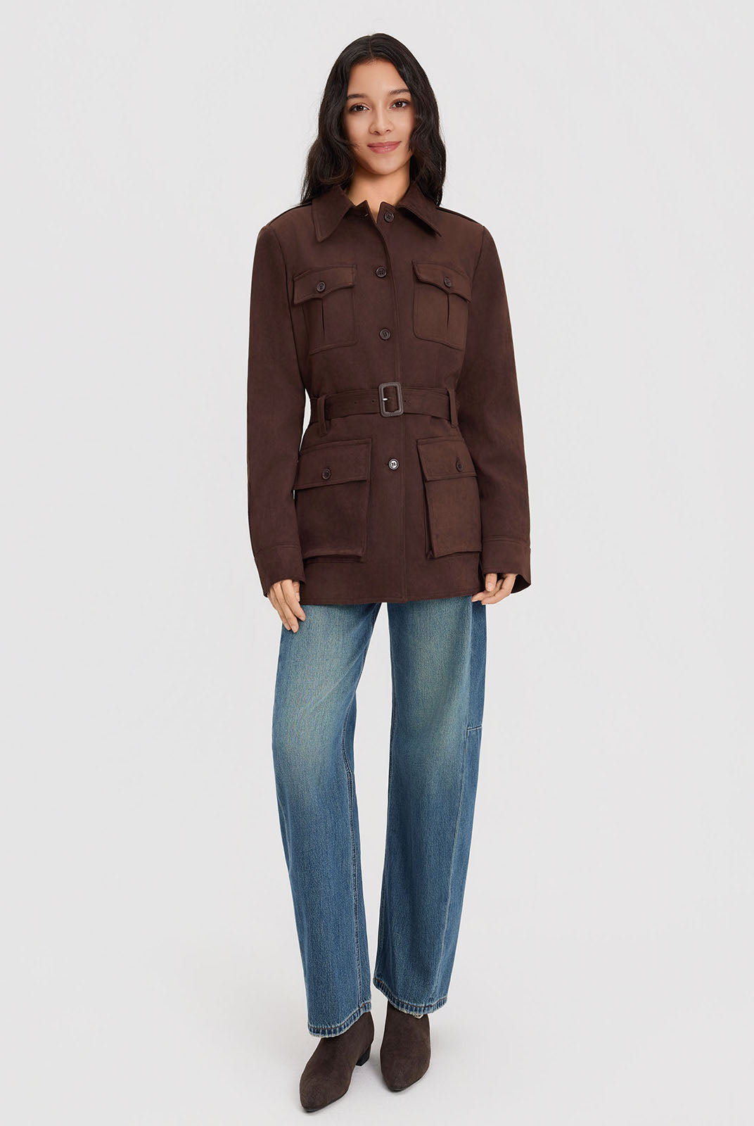 ASOBIO Suede Belted Trucker Jacket