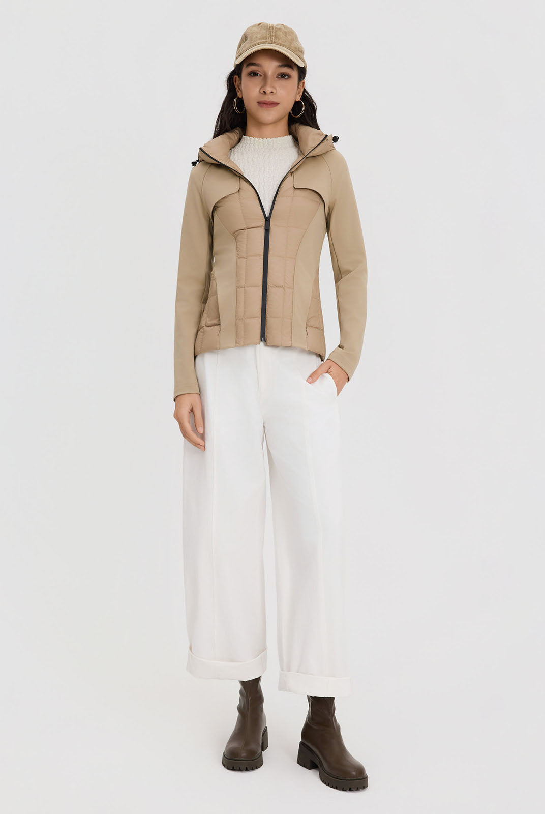 ASOBIO Hooded Stretch-Panel Goose Down Jacket