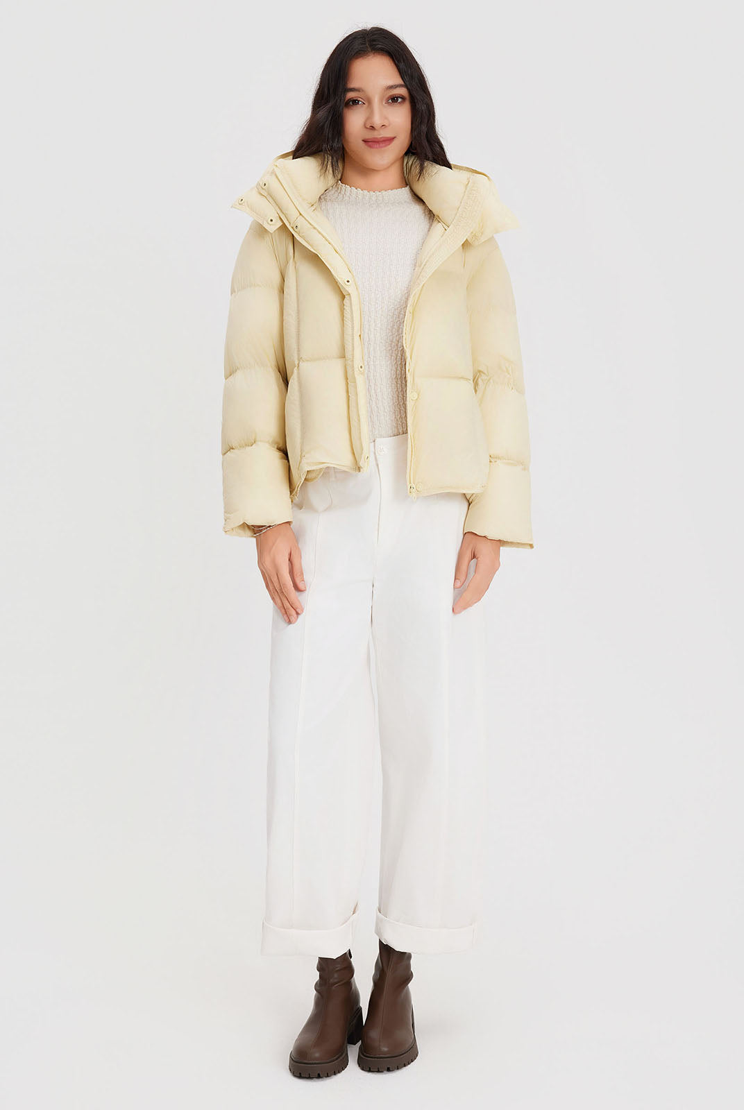 ASOBIO Cropped Hooded Down Puffer