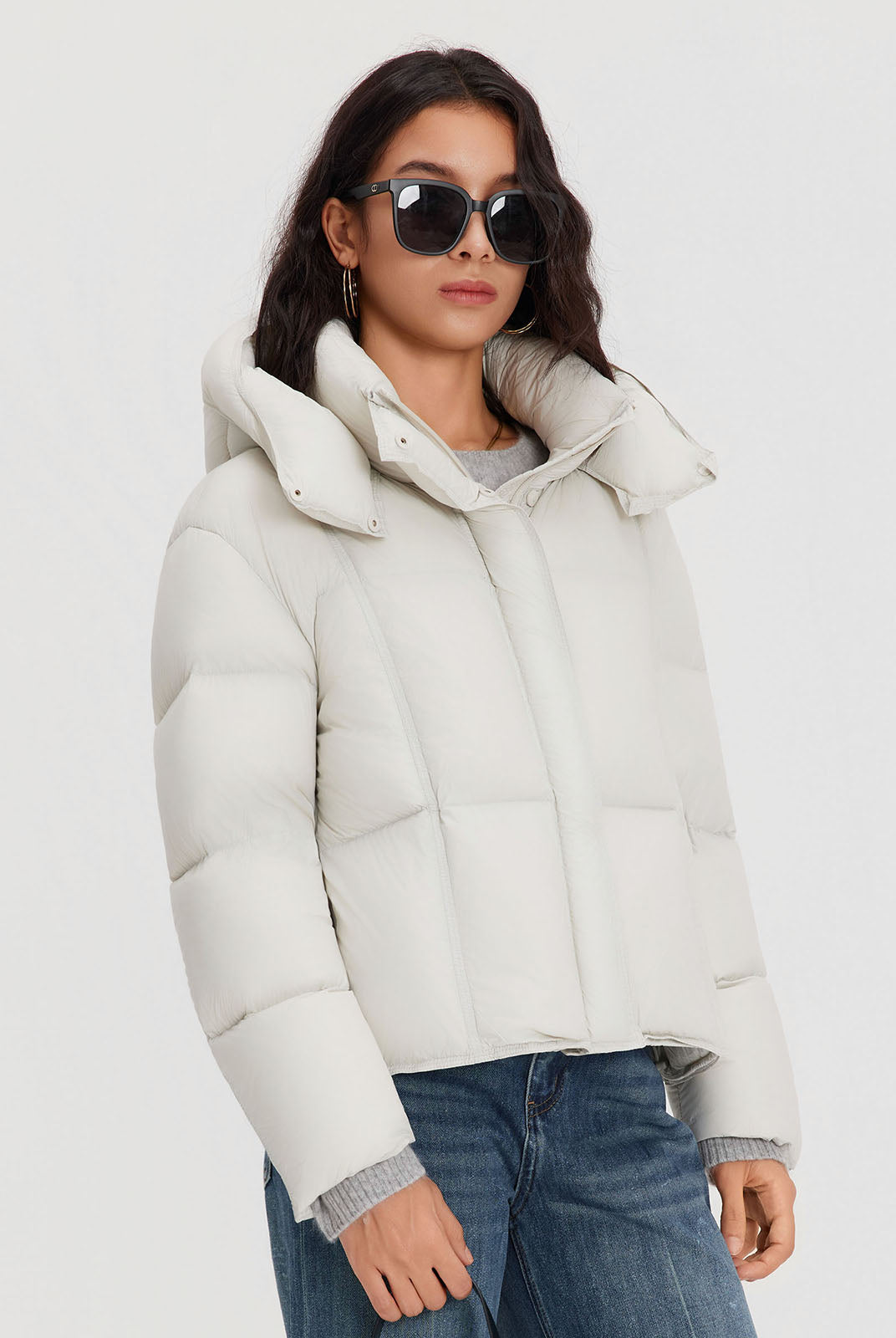 ASOBIO Cropped Hooded Down Puffer