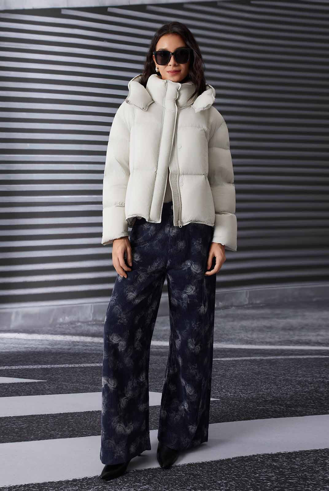 ASOBIO Cropped Hooded Down Puffer