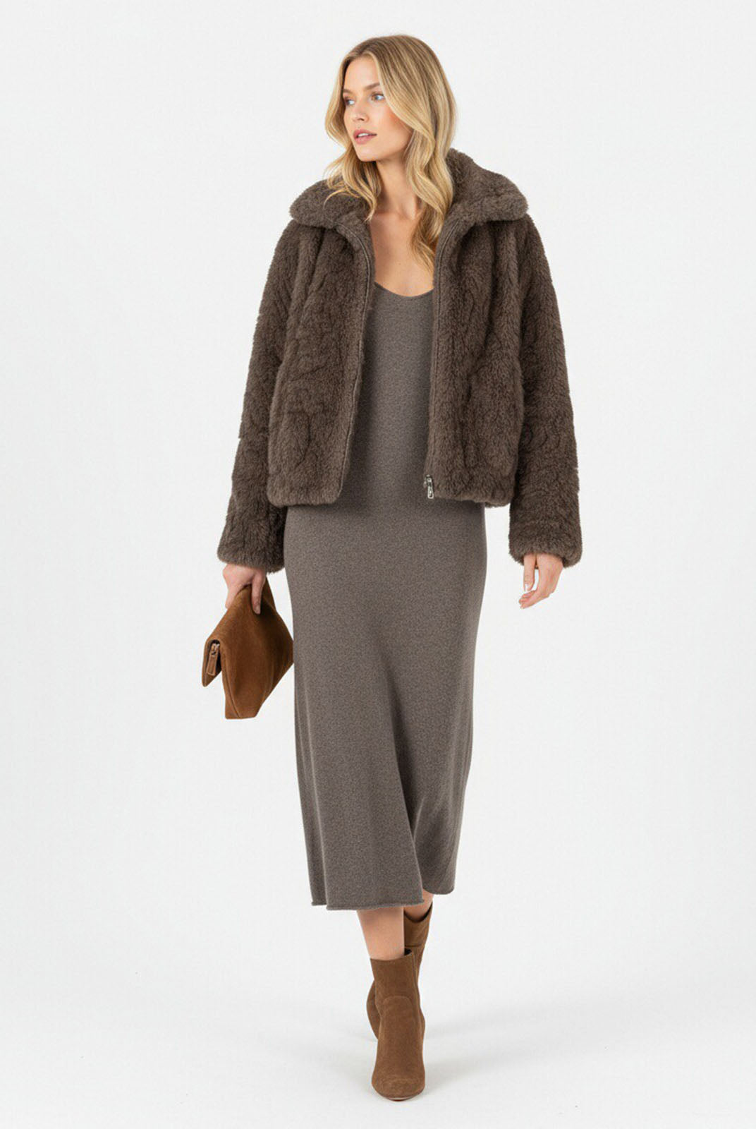 ASOBIO Faux Fur Zip-Up Jacket