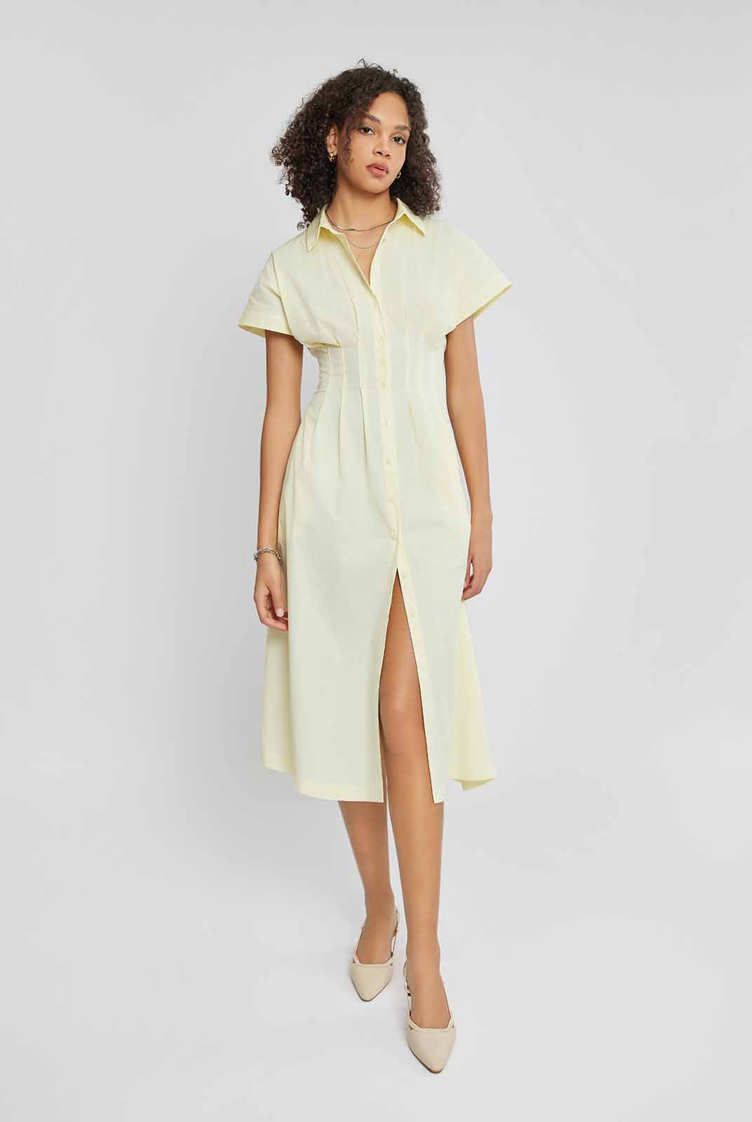 ASOBIO Button-Front Pleated Midi Shirt Dress