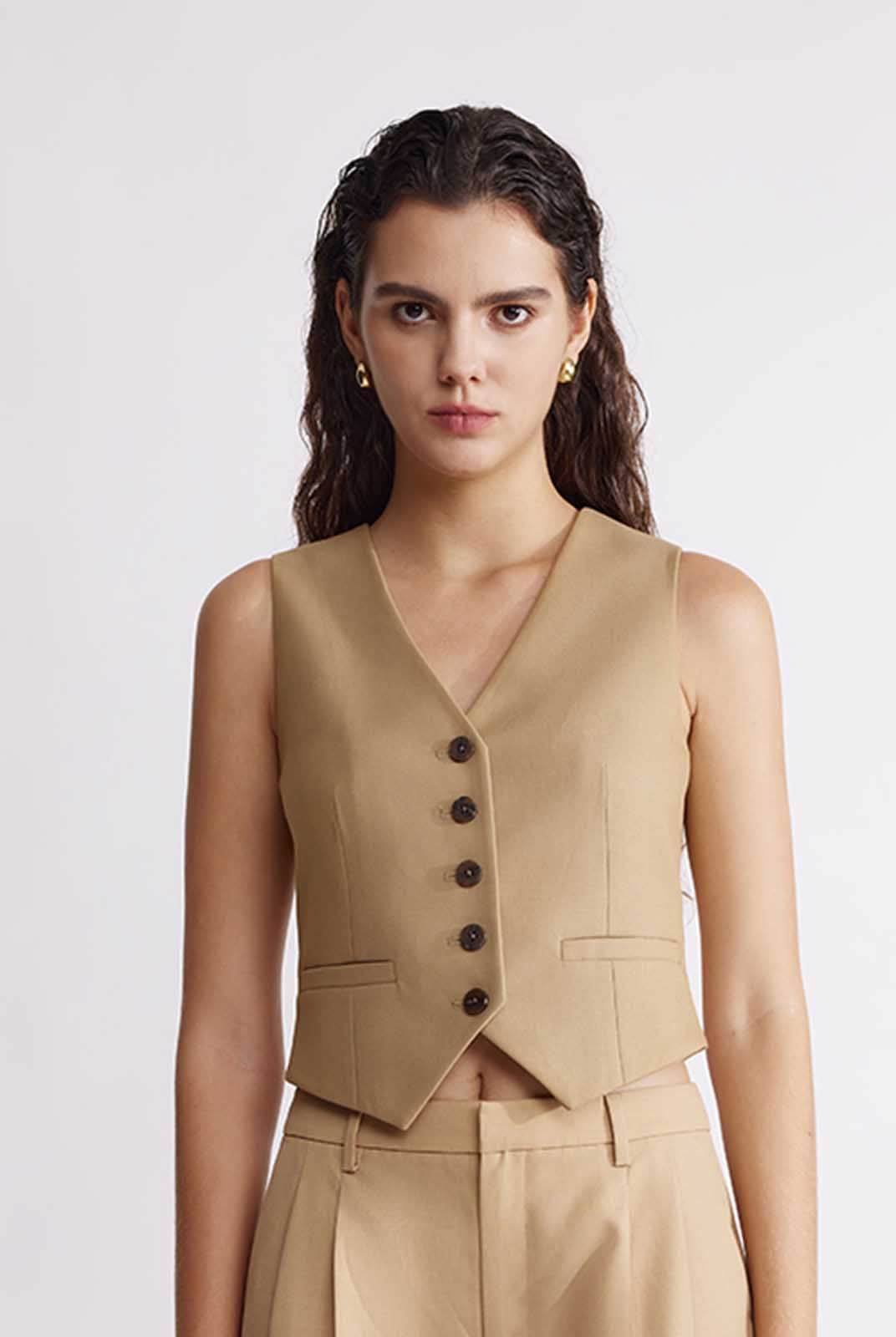 ASOBIO Tailored Wool Blend V-Neck Vest