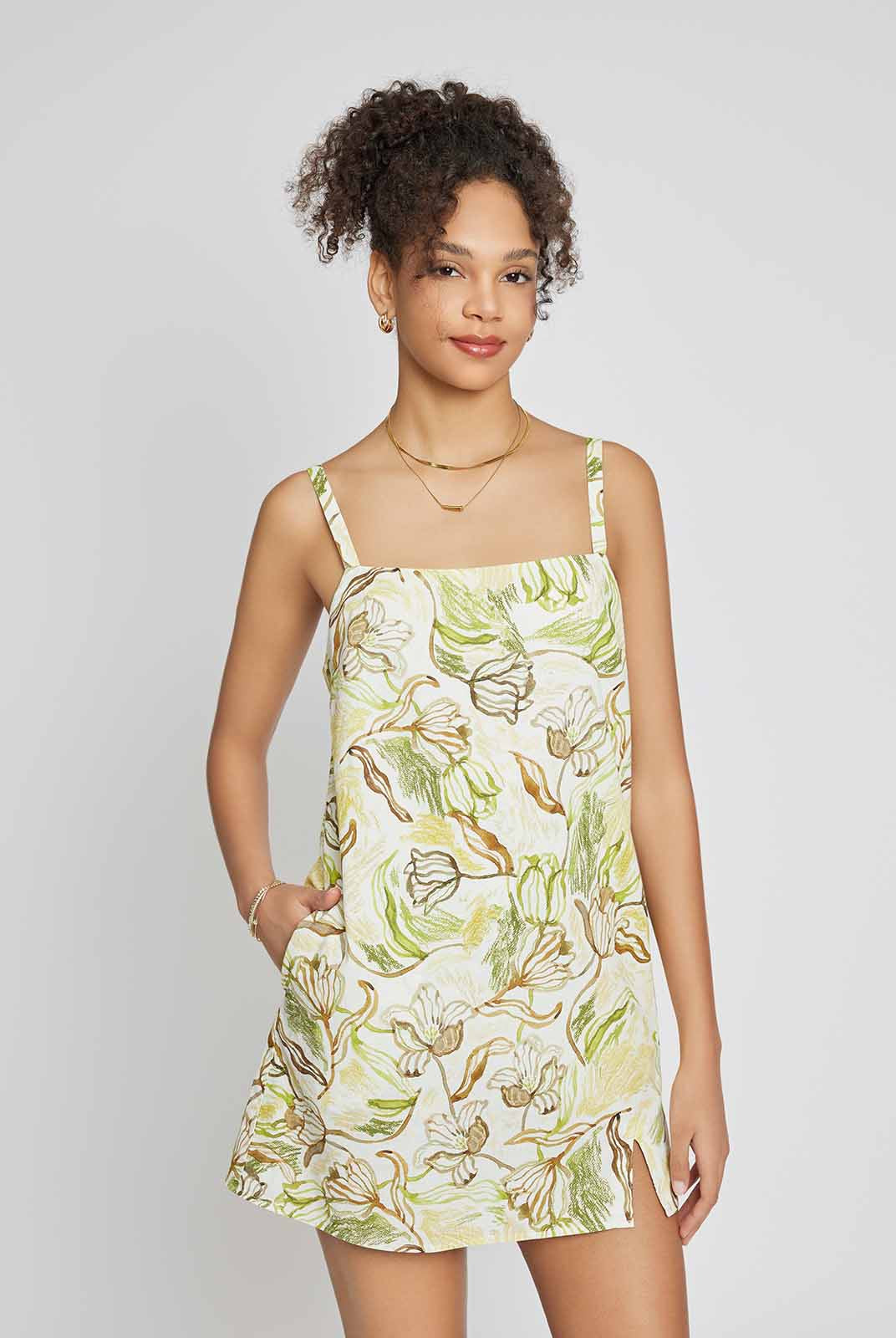 Adjustable Strap Ramie-Blend Skort