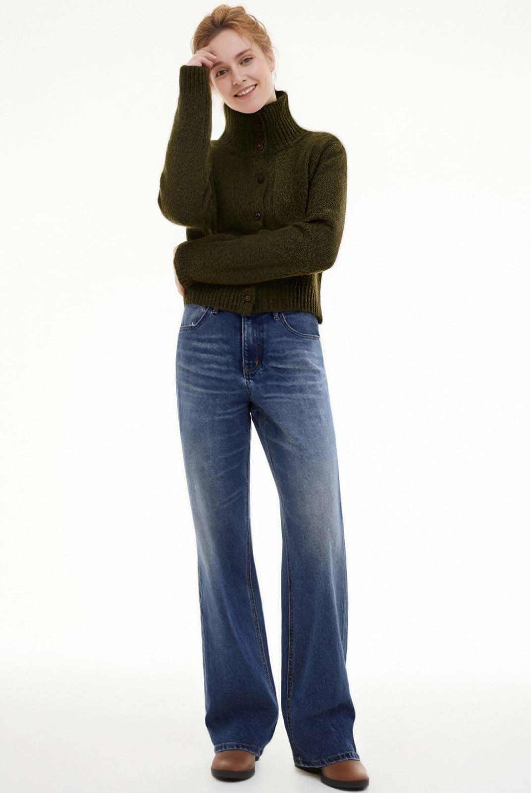 ASOBIO Mélange Wool Button-Front Cardigan