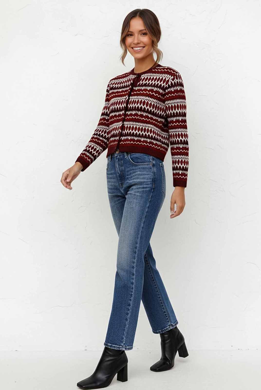 ASOBIO 100% Wool Fair Isle Cardigan