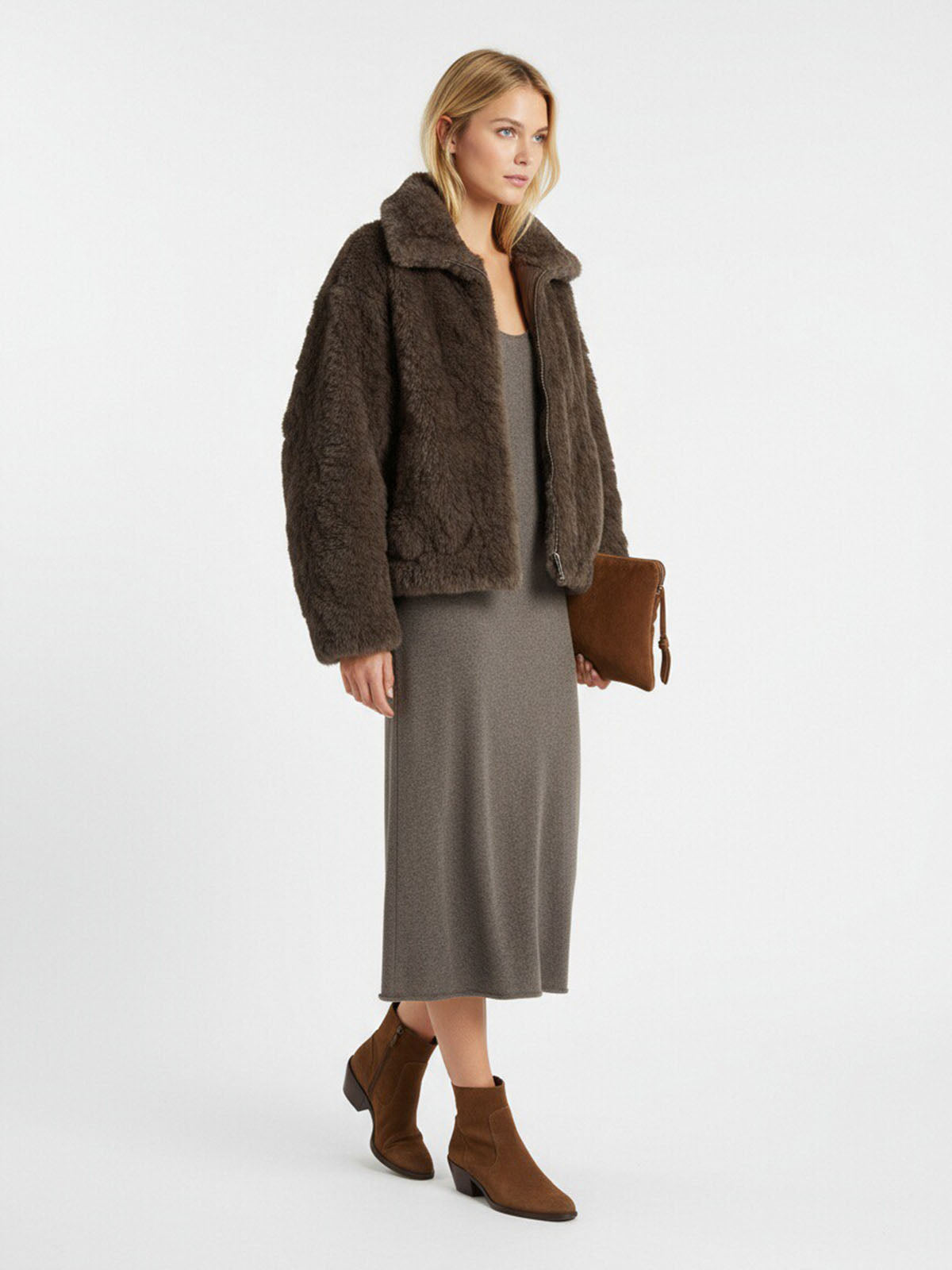 ASOBIO Faux Fur Zip-Up Jacket