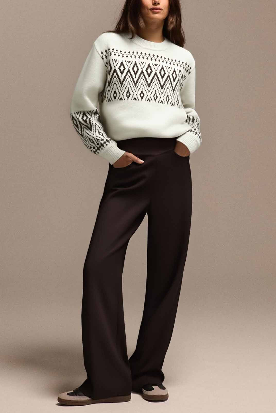 ASOBIO Wool-Blend High-Waist Wide-Leg Pant