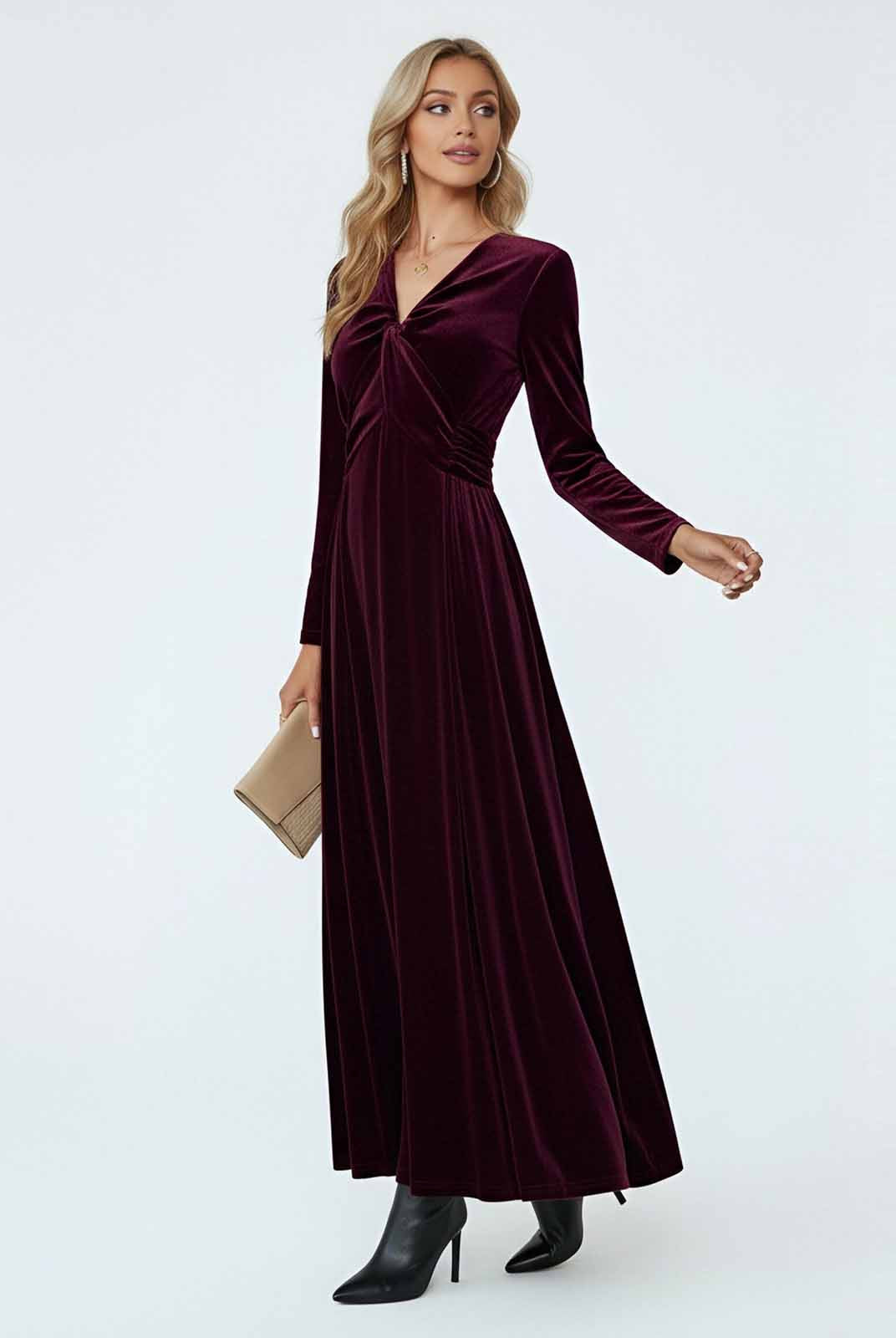 ASOBIO Velvet Twist-Front Maxi Dress