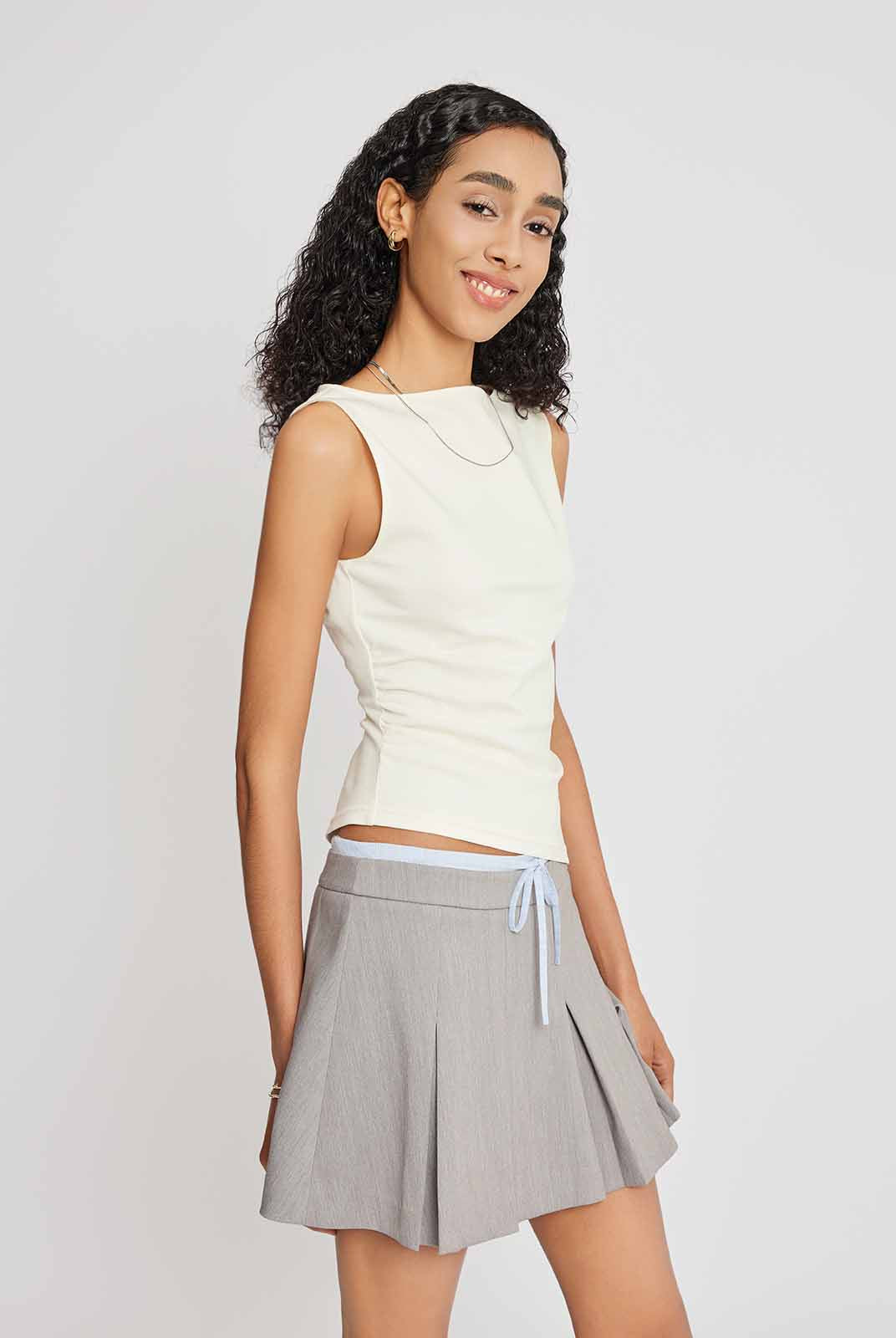 Ruched Side Asymmetrical Hem Sleeveless Top