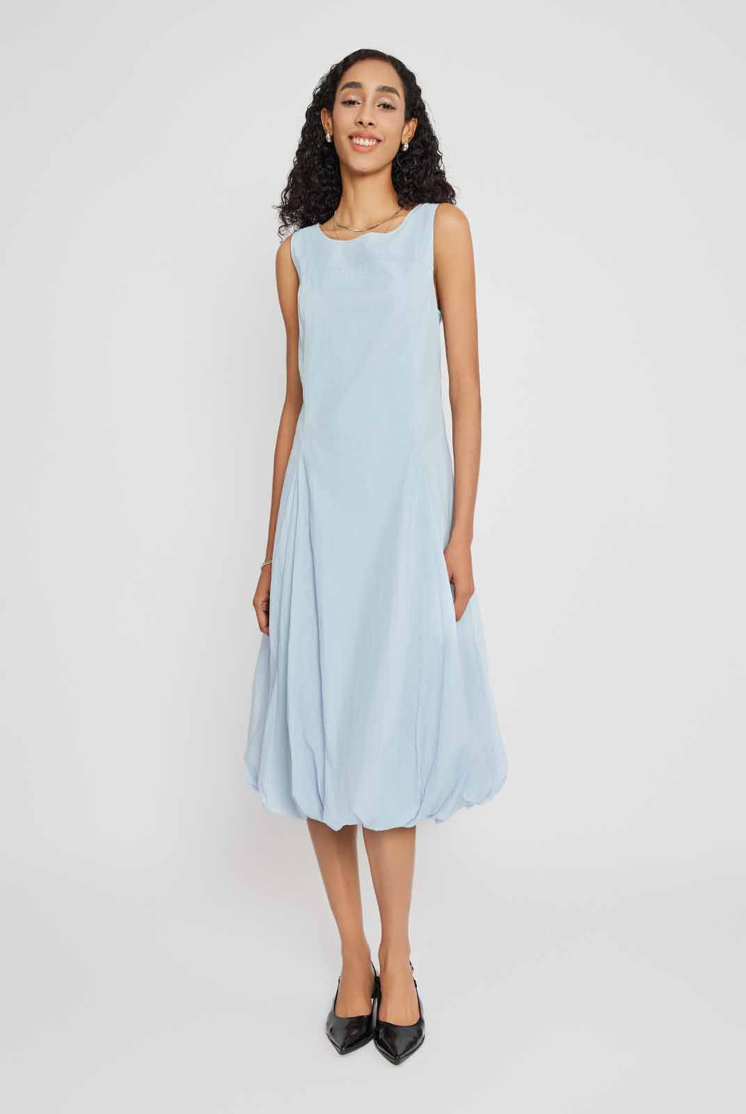 Sleeveless Bubble-Hem Midi Dress