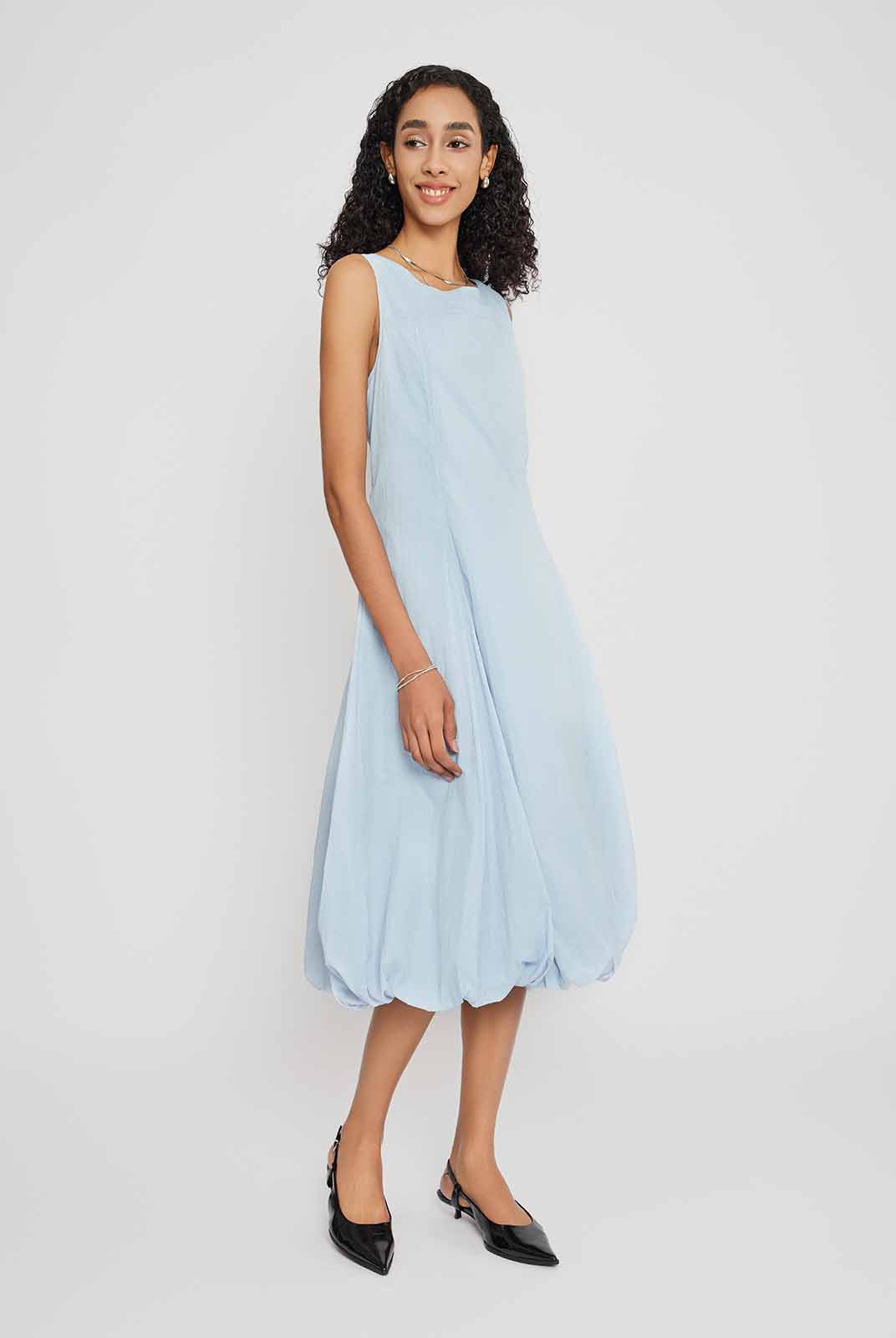 Sleeveless Bubble-Hem Midi Dress