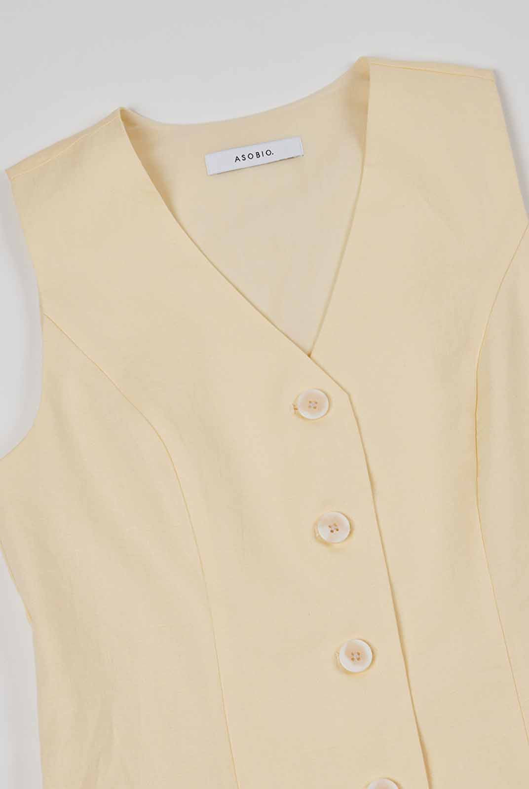 100% Linen Button-Up Linen Vest Mini Dress