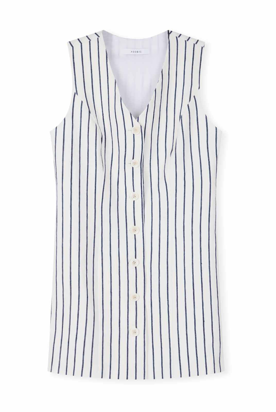 100% Linen Button-Up Linen Vest Mini Dress