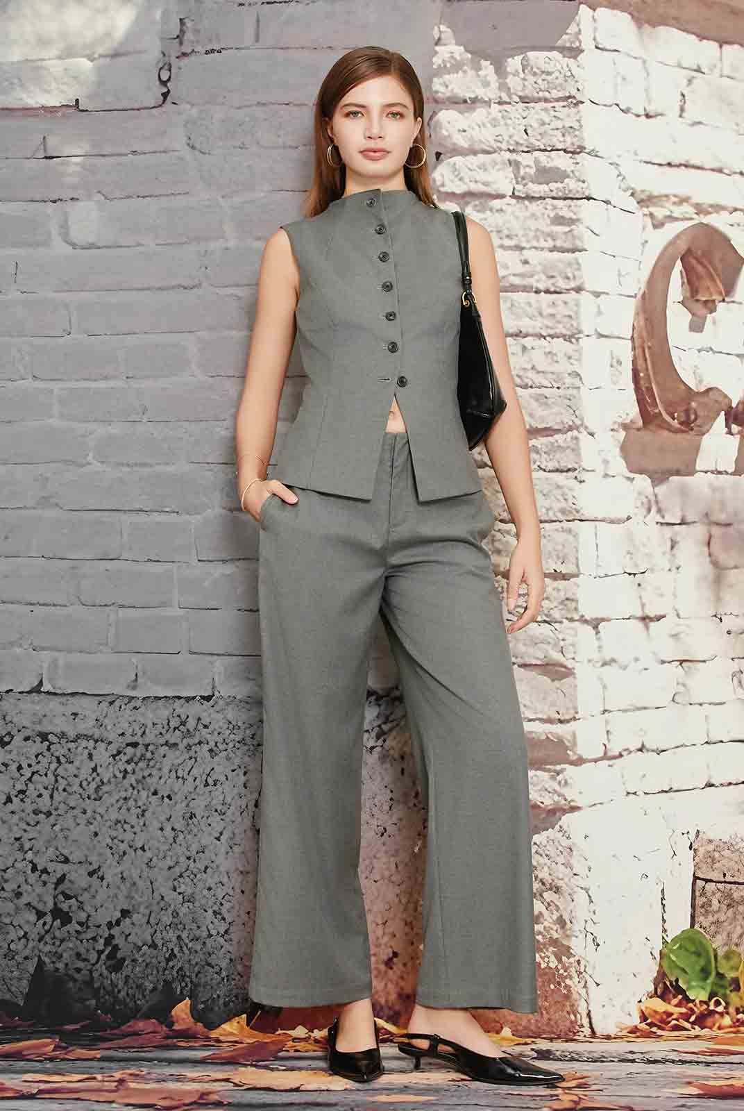 ASOBIO Wool Blend Sleeveless Mockneck Vest