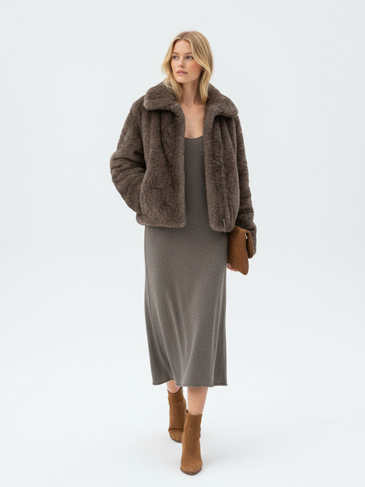 ASOBIO Faux Fur Zip-Up Jacket