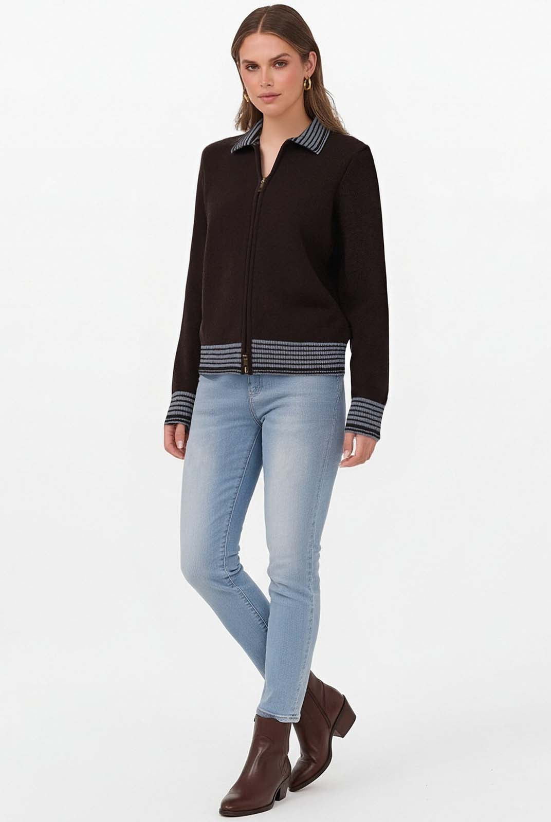 ASOBIO Merino Wool Zip-Up Cardigan