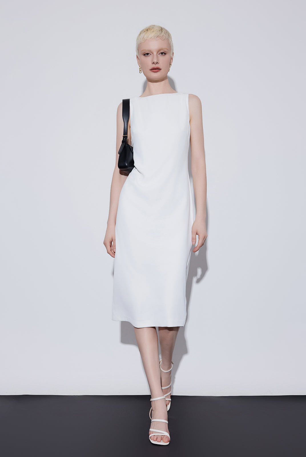 Sleeveless Boat Neck Midi Dress