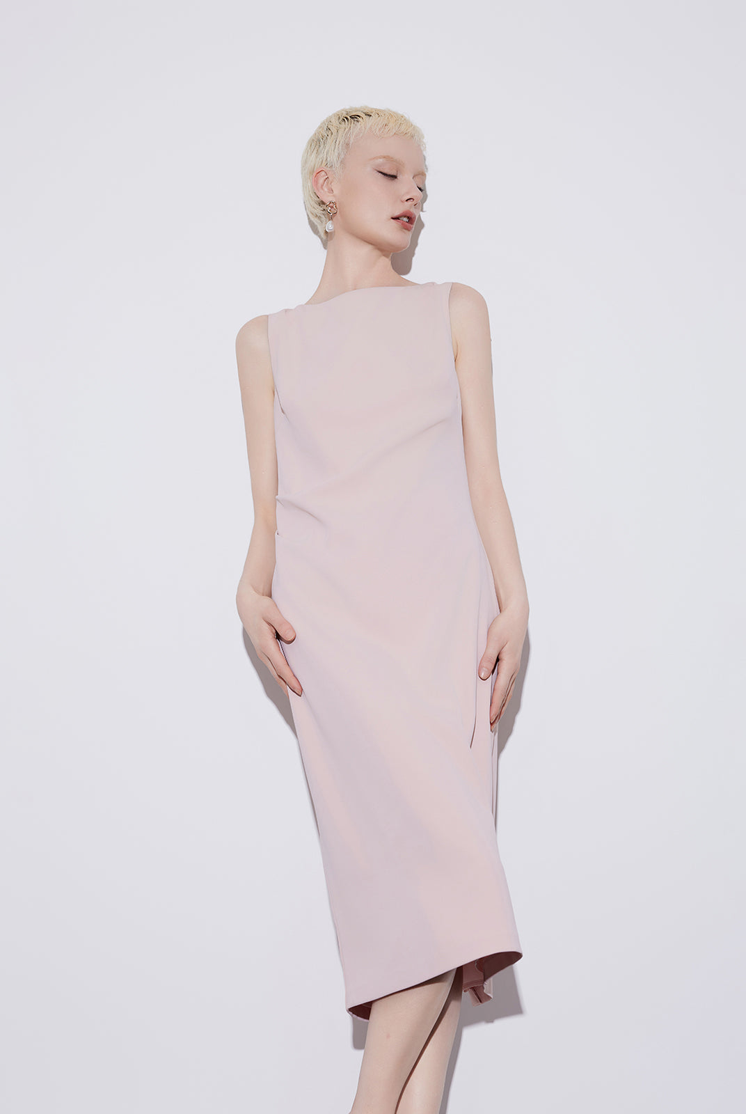 Sleeveless Boat Neck Midi Dress