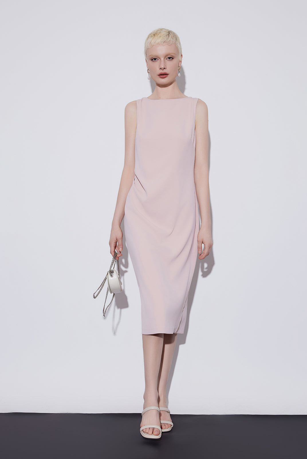 Sleeveless Boat Neck Midi Dress