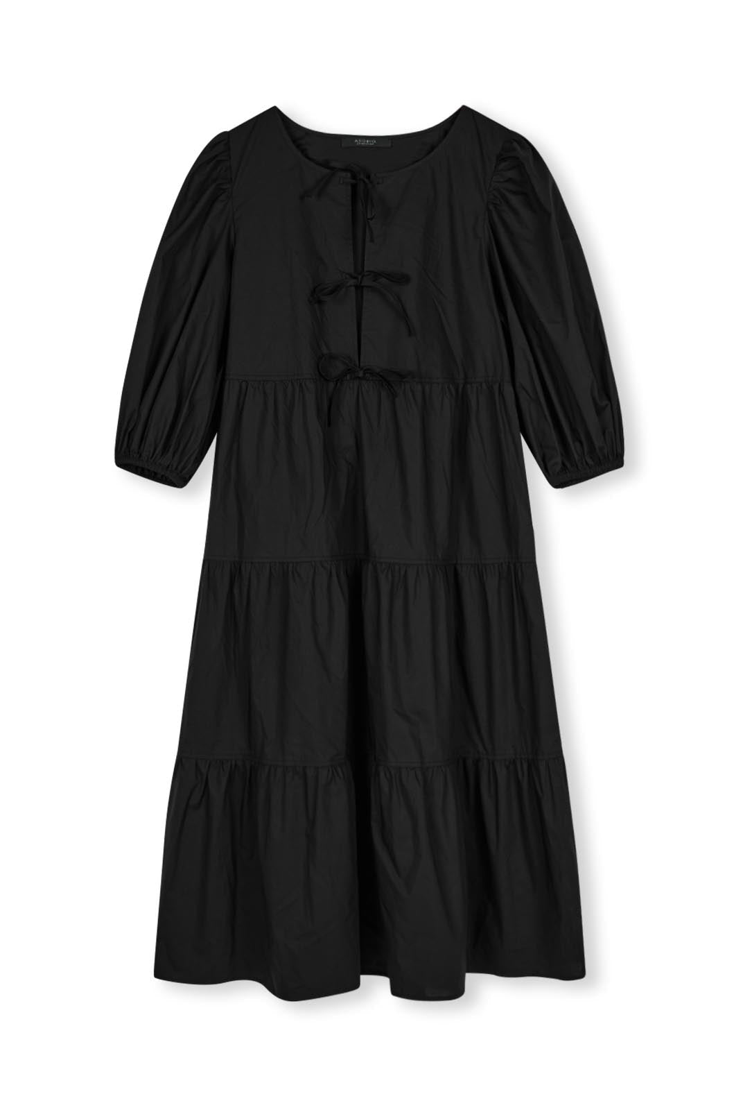 Bow Tie Front Dress with Tiered Skirt, Midi Length