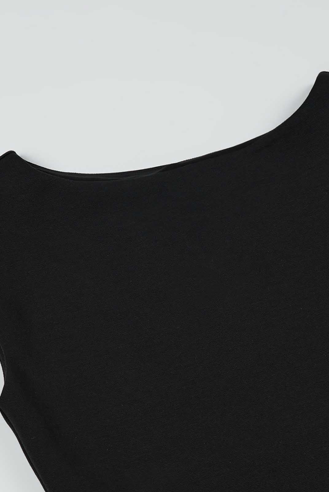 Boatneck Rib-Knit Short-Sleeve Mini Dress