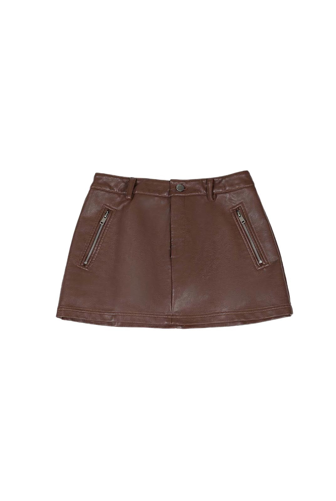 ASOBIO Mid-Low Vintage PU Textured Mini Skirt