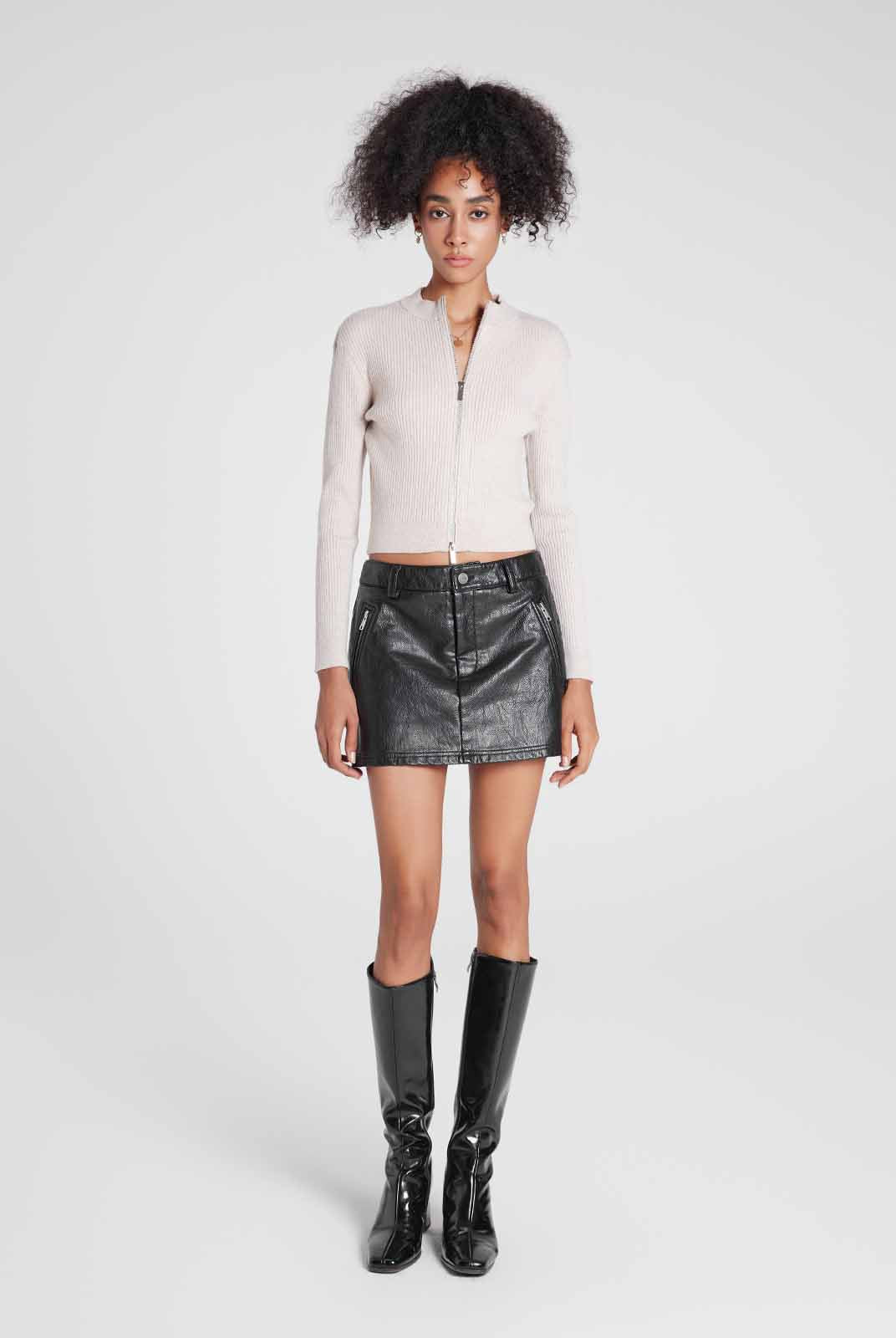 ASOBIO Mid-Low Vintage PU Textured Mini Skirt