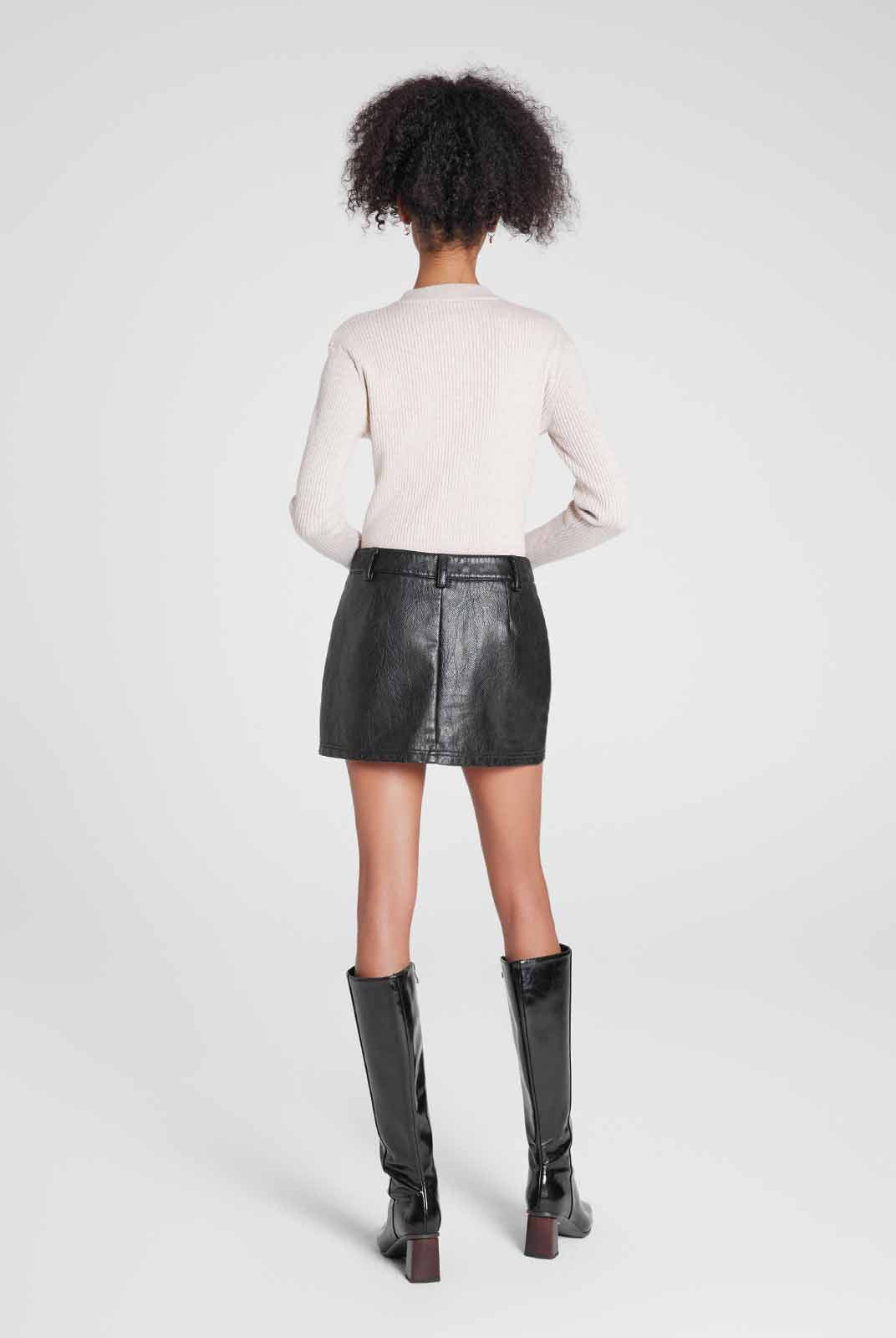 ASOBIO Mid-Low Vintage PU Textured Mini Skirt