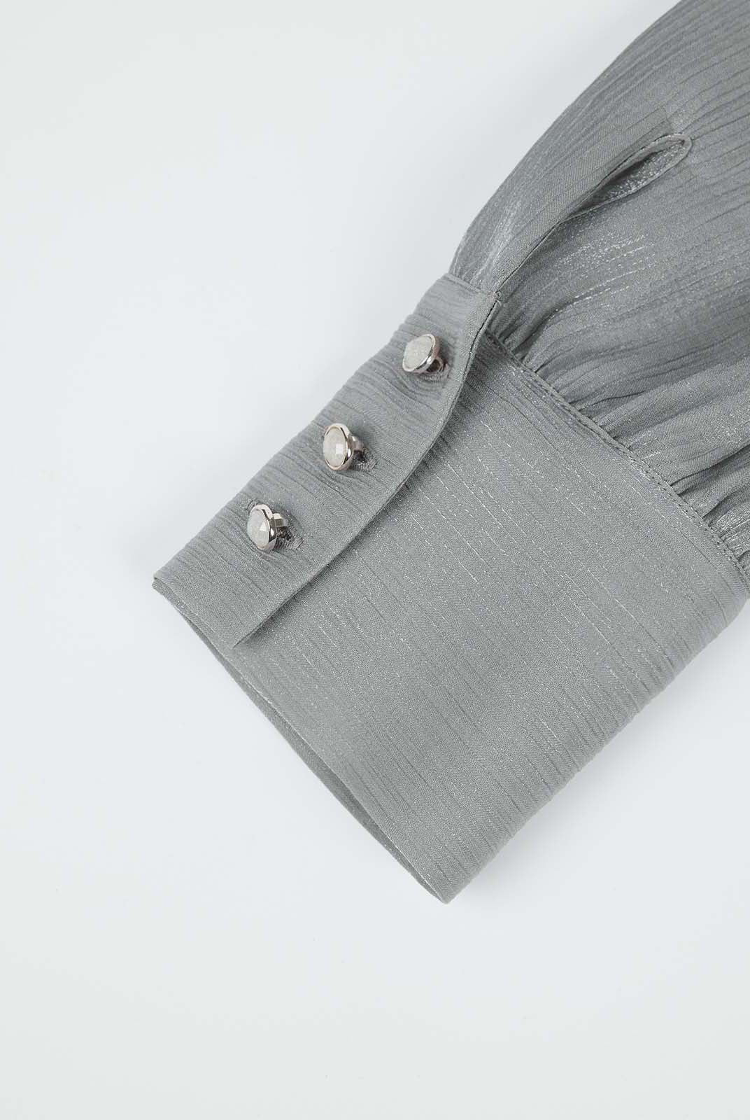 ASOBIO Long-Sleeve Pleated Stand Collar Textured Blouse