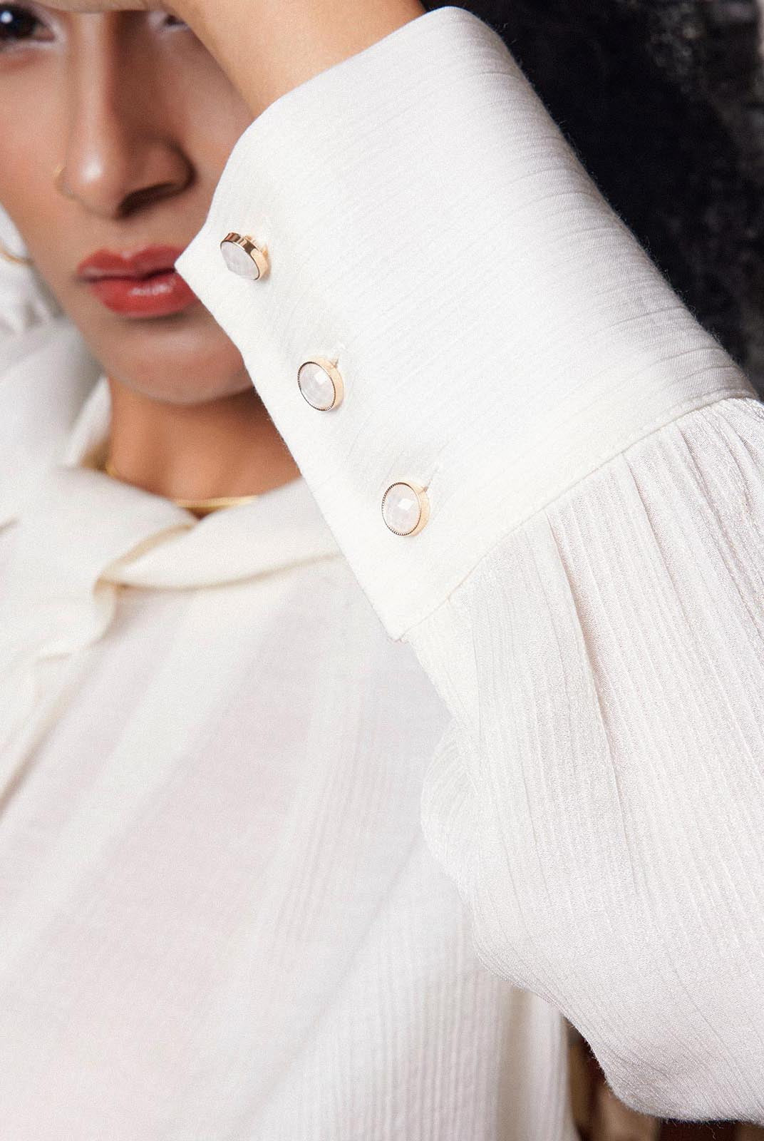 ASOBIO Long-Sleeve Twist Neck Textured Blouse