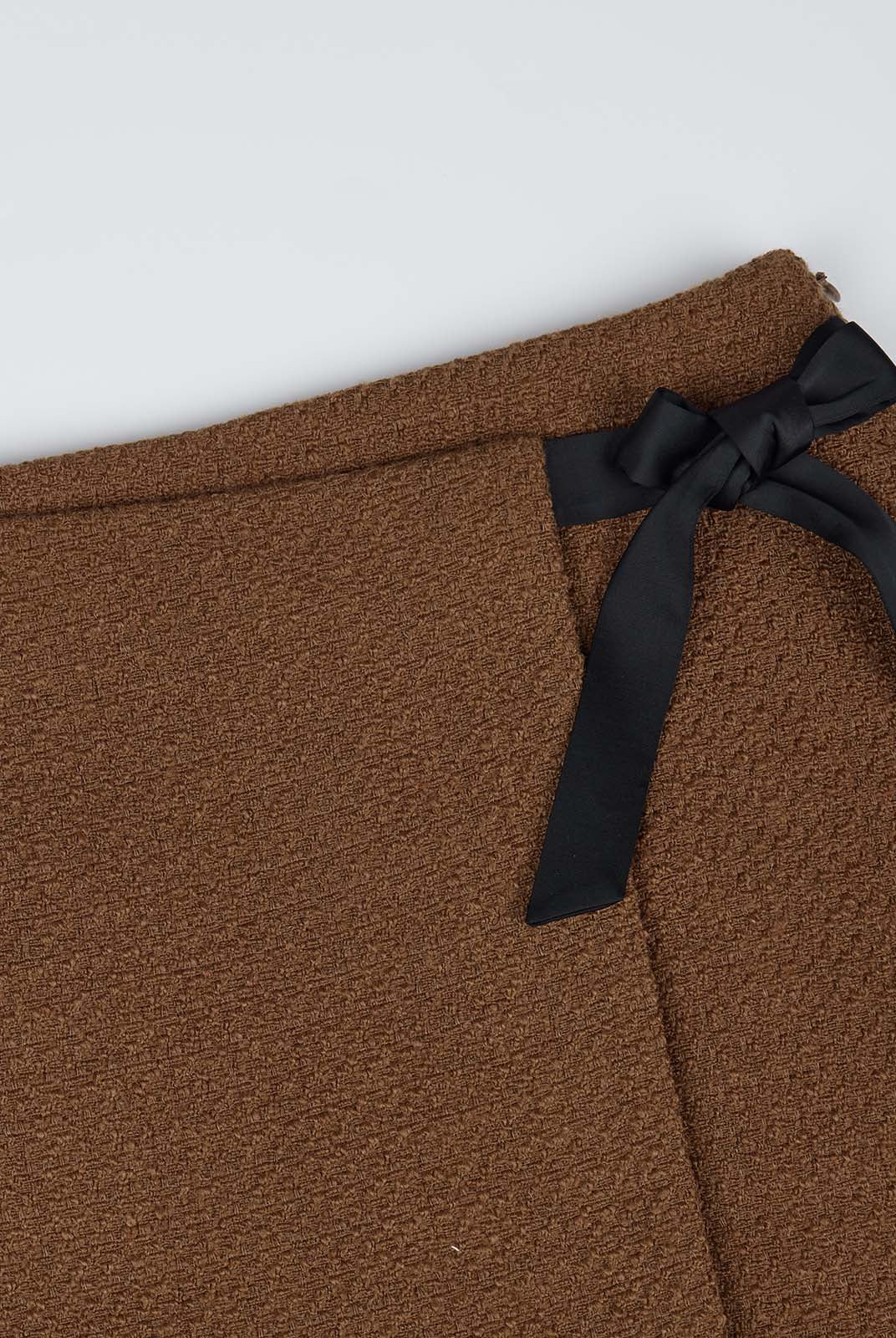 ASOBIO Mid-Rise Side Tie A-Line Wrap Mini Skirt