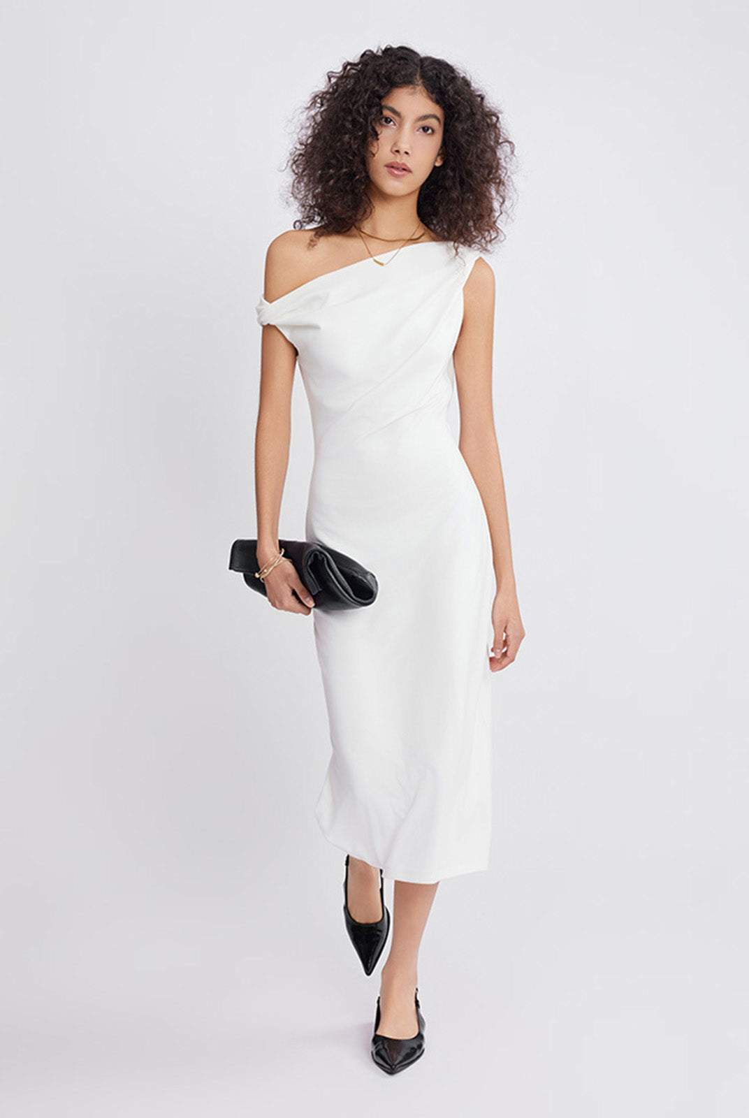 ASOBIO Asymmetric Neckline Knit Midi Dress