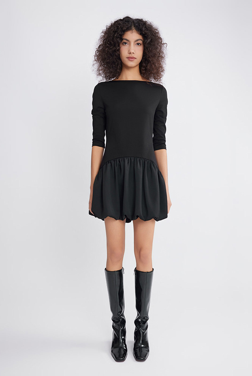 ASOBIO Boatneck Knitted Bubble Hem Skort Dress