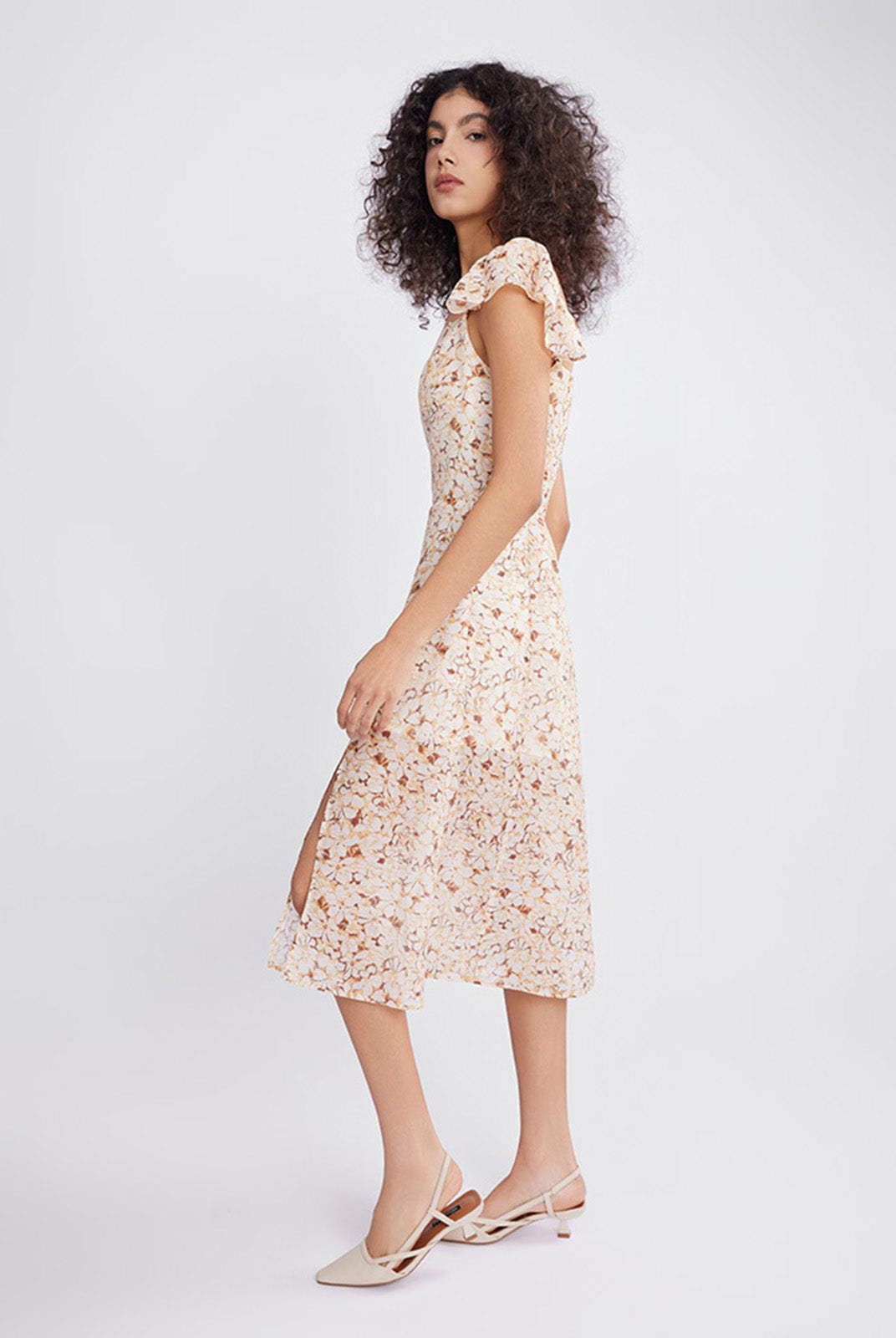 ASOBIO Square Neck Cap Sleeve A-Line Dress