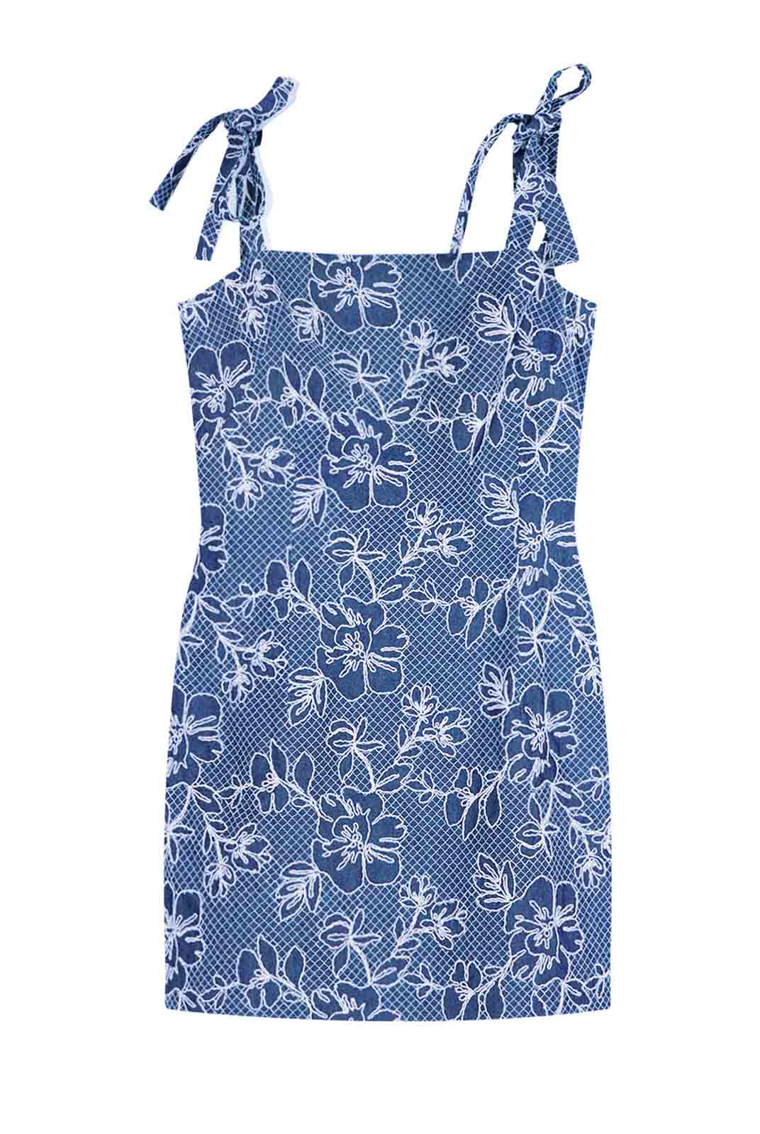 Embroidered Tie-Strap Mini Dress