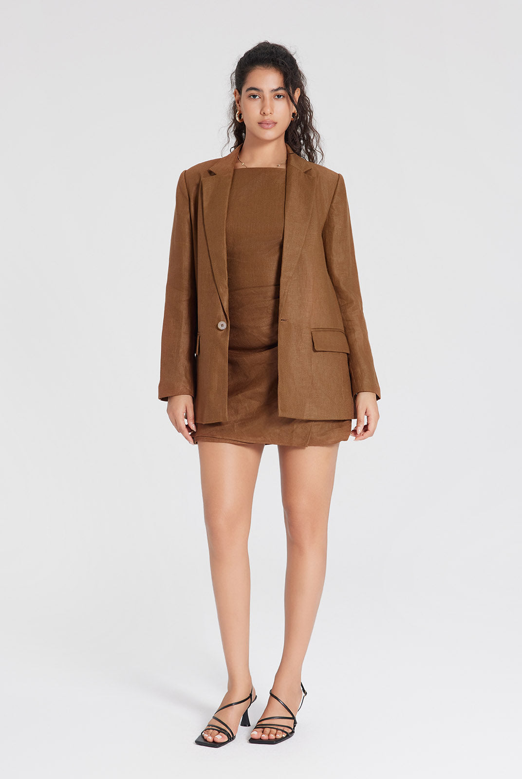 ASOBIO 100% Linen Faux-Wrap Mini Dress