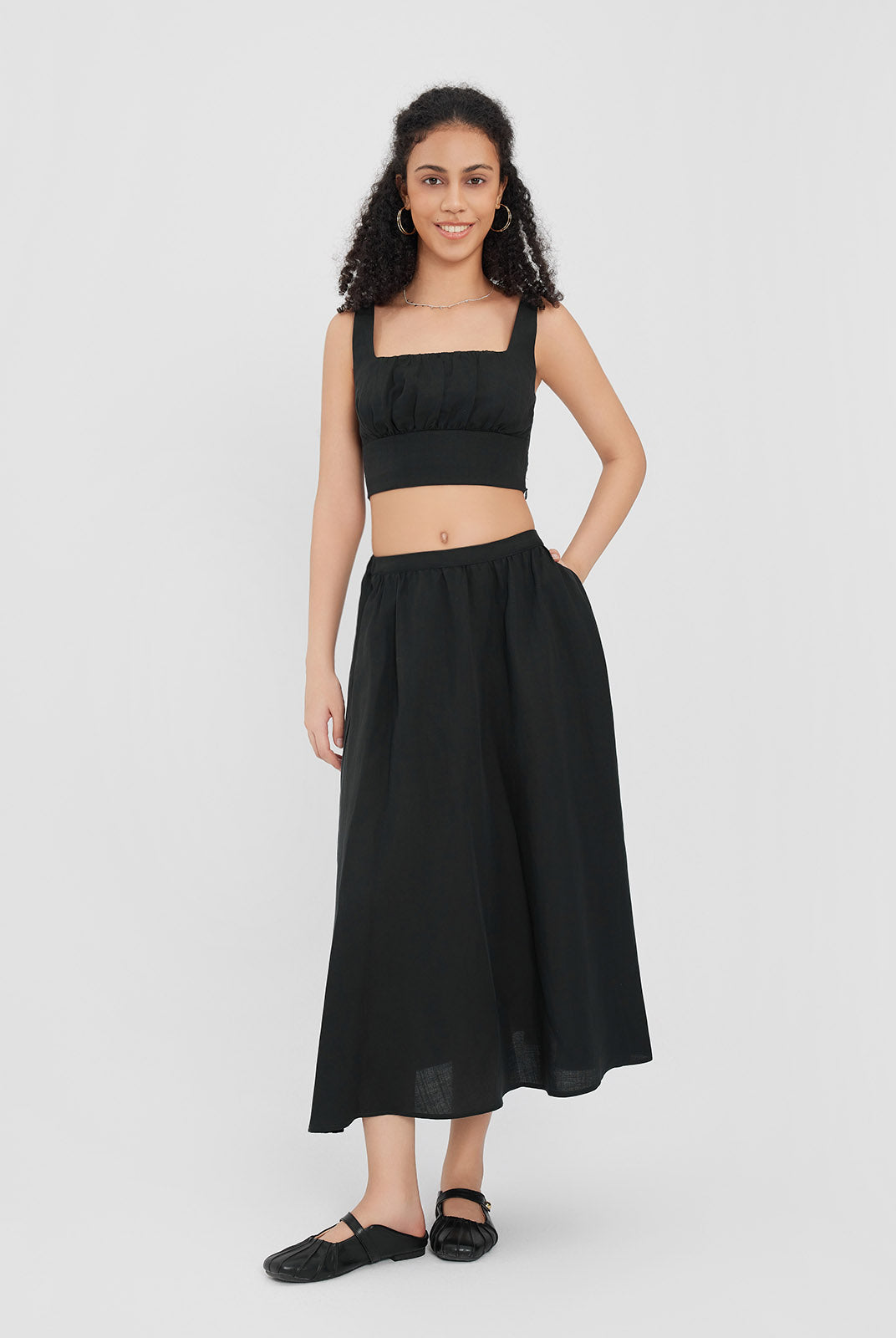 ASOBIO Smocked Square-Neck Top