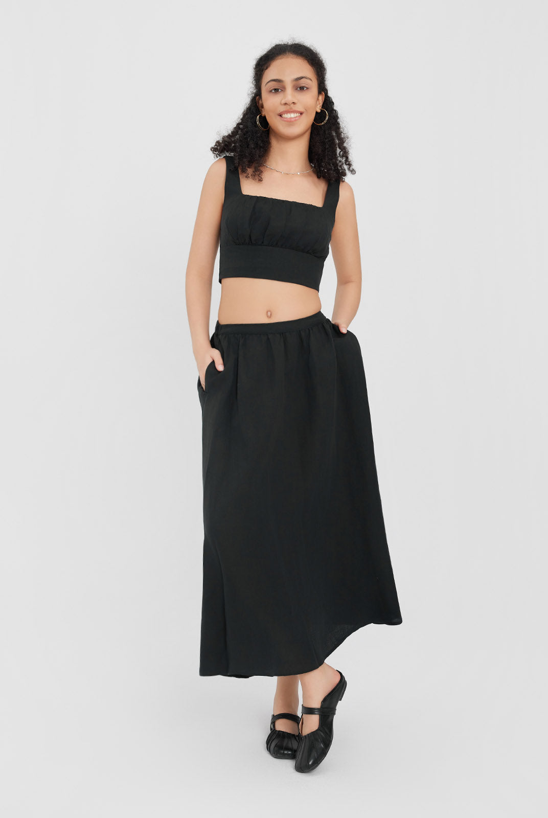 ASOBIO Smocked Square-Neck Top