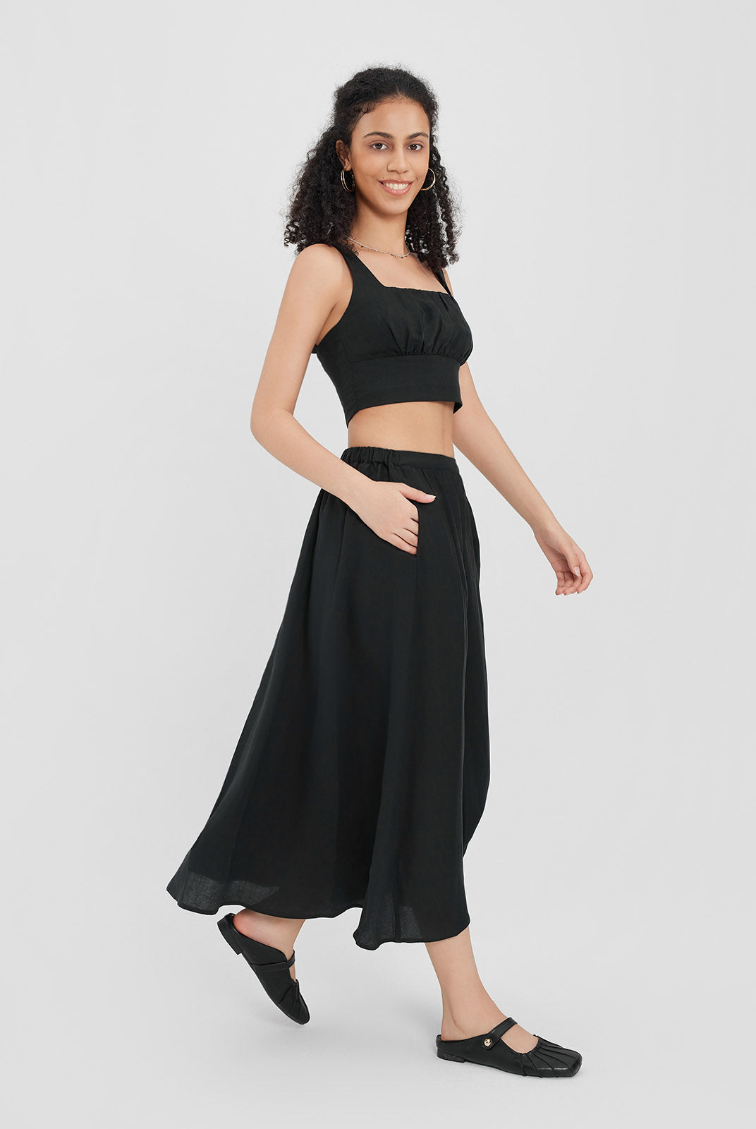 ASOBIO Smocked Square-Neck Top