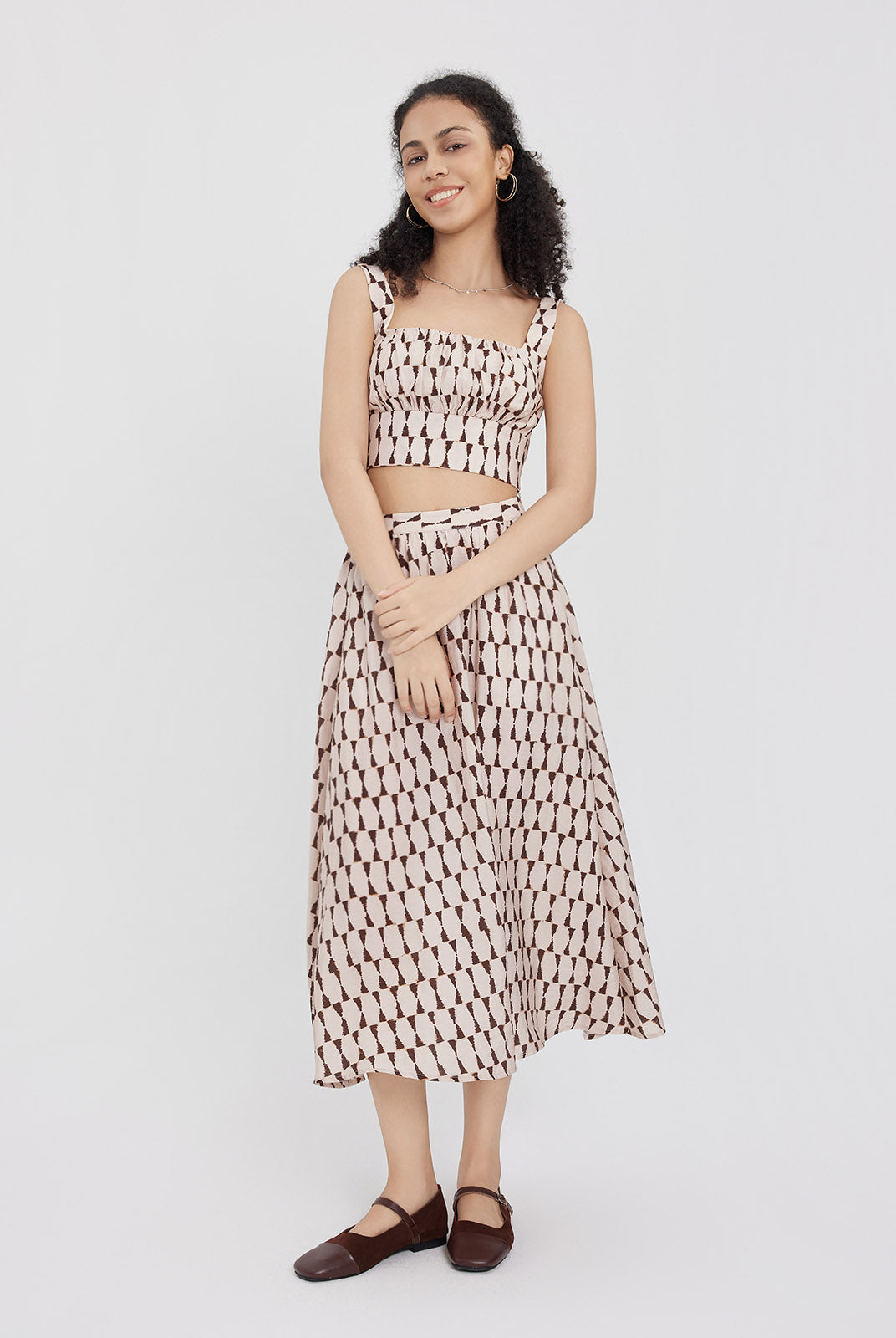 ASOBIO Smocked Square-Neck Top