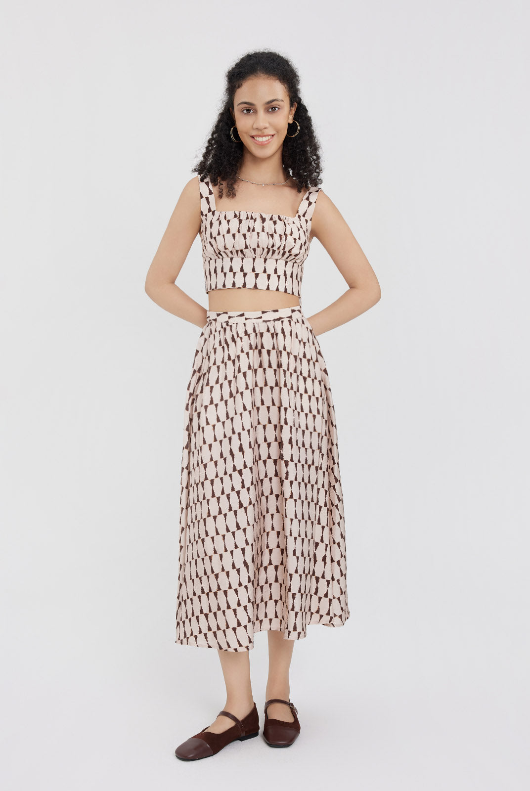 ASOBIO Smocked Square-Neck Top