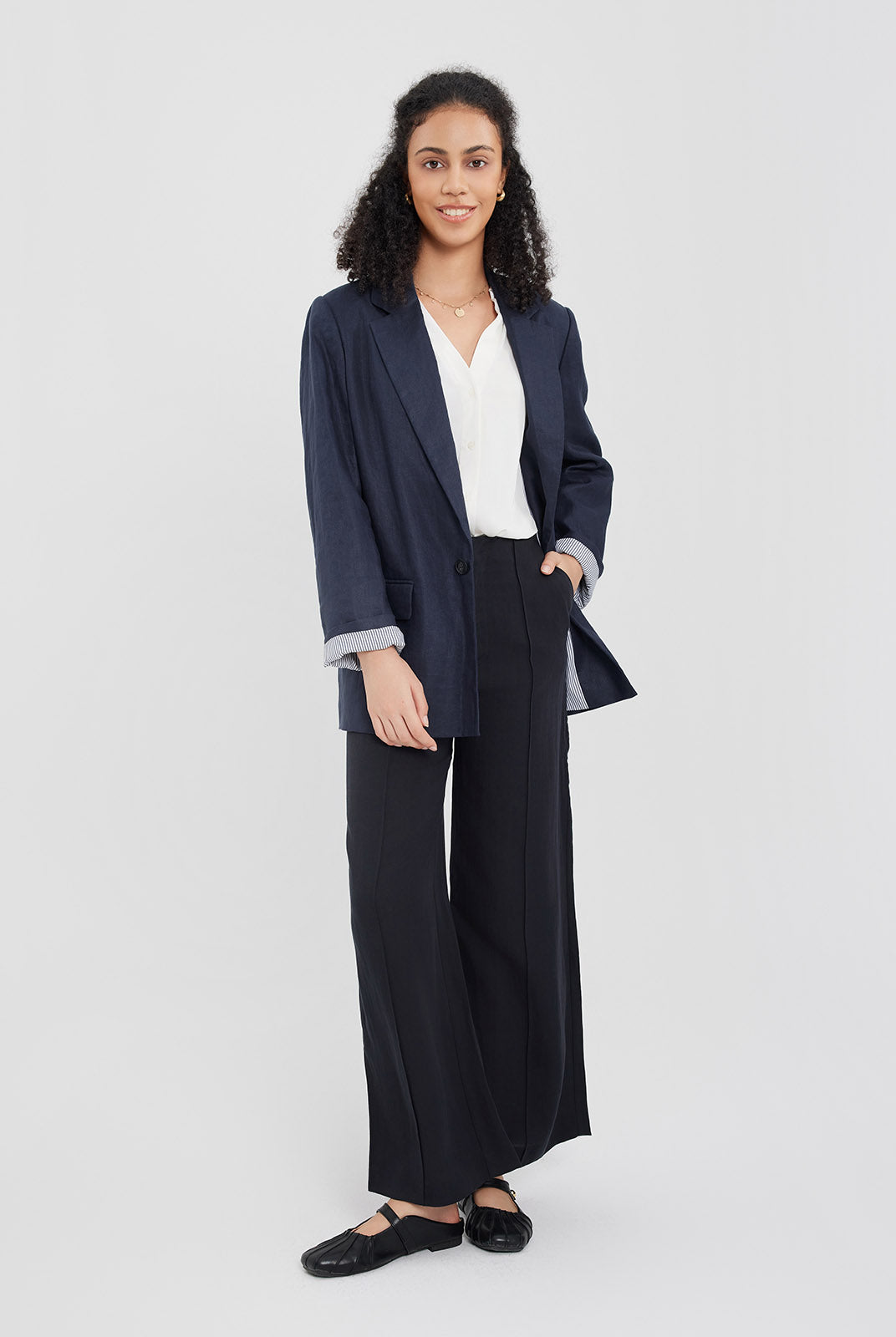 ASOBIO 100% Linen Blazer with Striped Lining