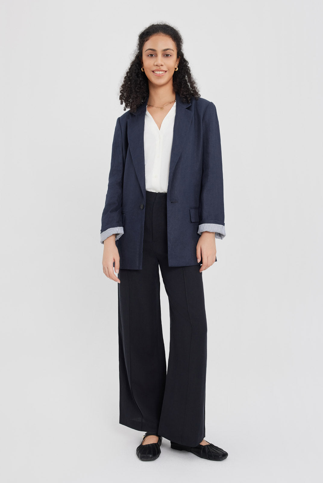 ASOBIO 100% Linen Blazer with Striped Lining